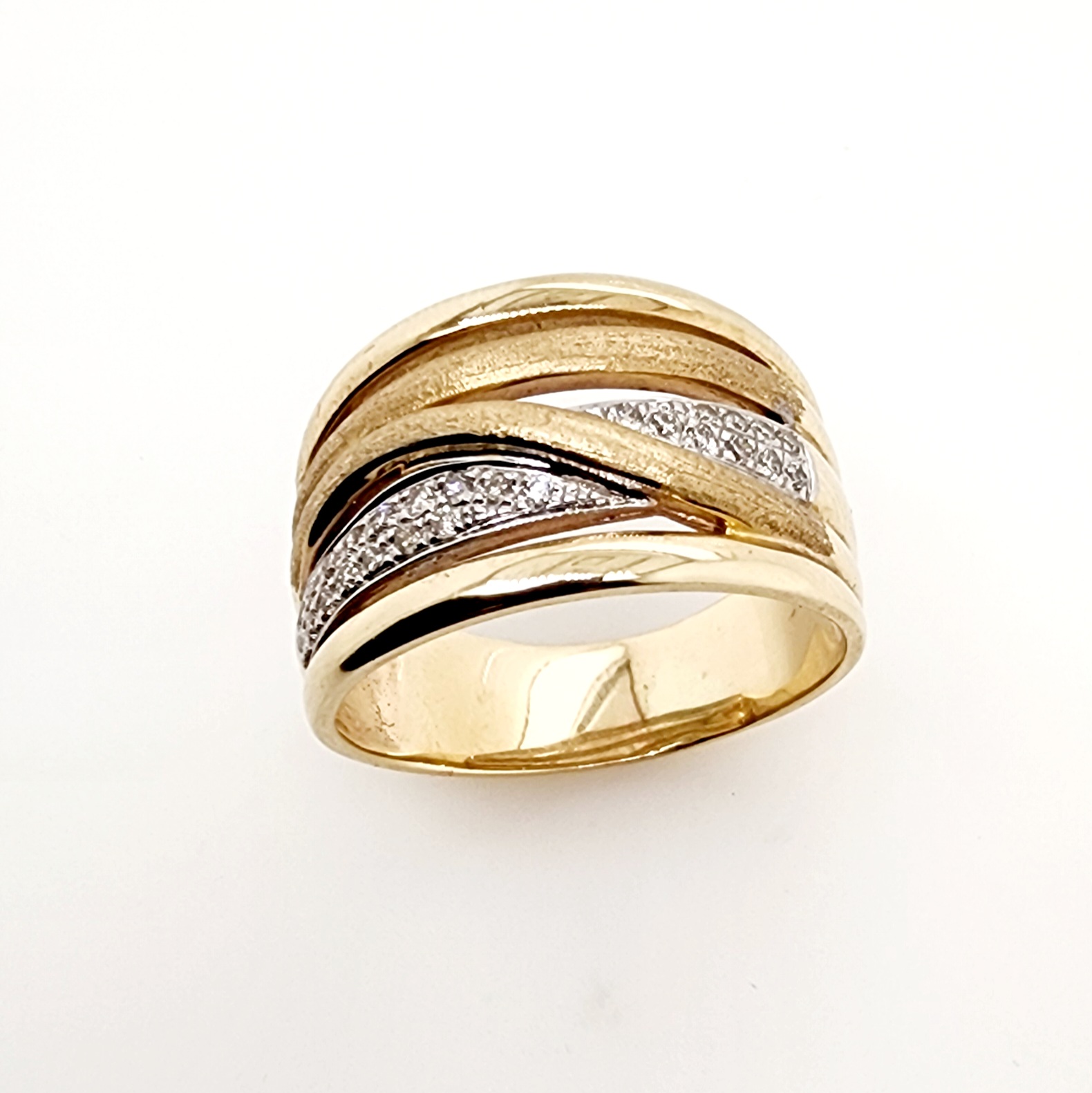 9ct Yellow Gold Ladies Crossover Diamond Ring With 0.22ct Diamond Setting Gold Rings 