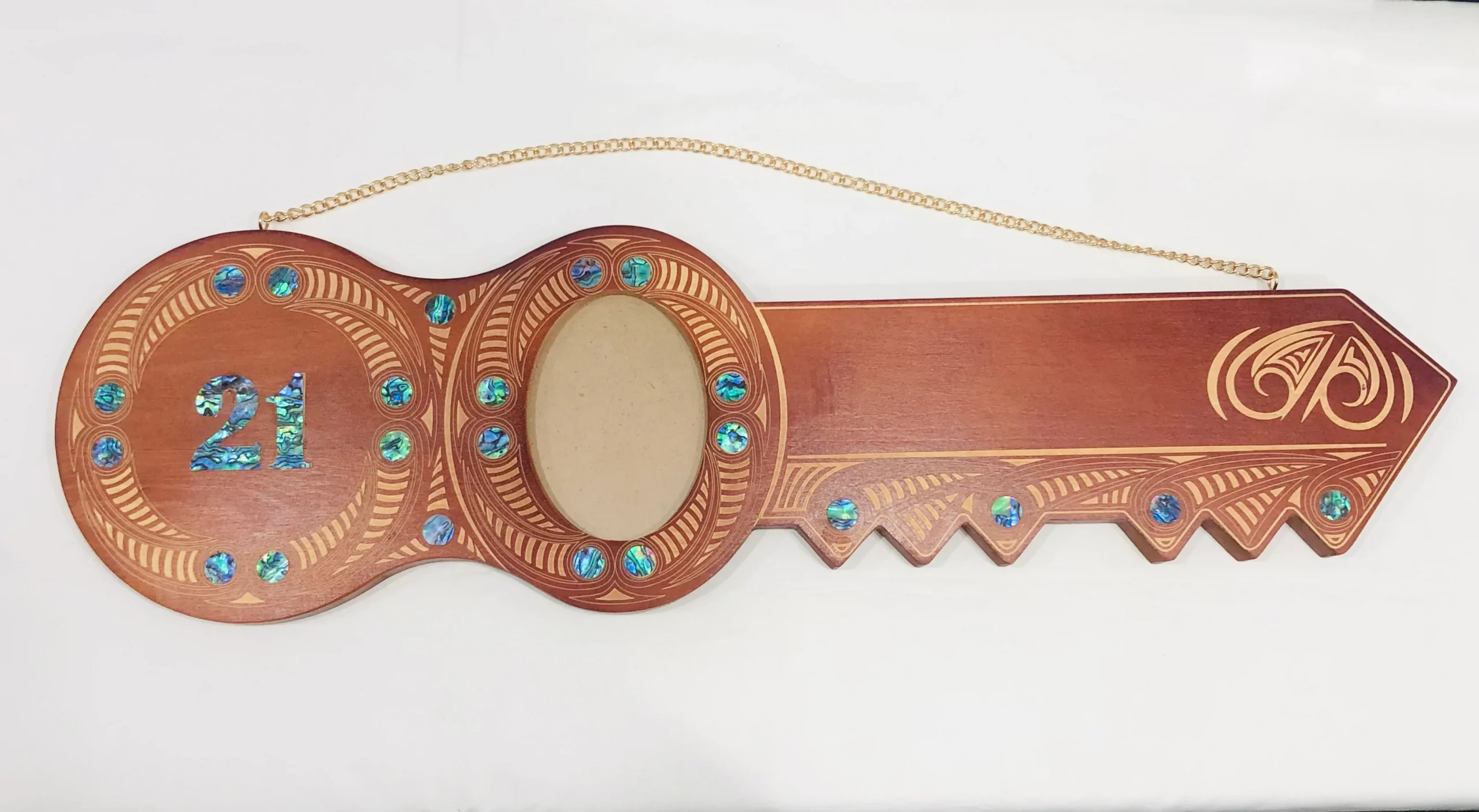 21st Maori Design Key with Laser Engraved Patterns & Paua Shell Inlays - Design 2149 21st Keys 