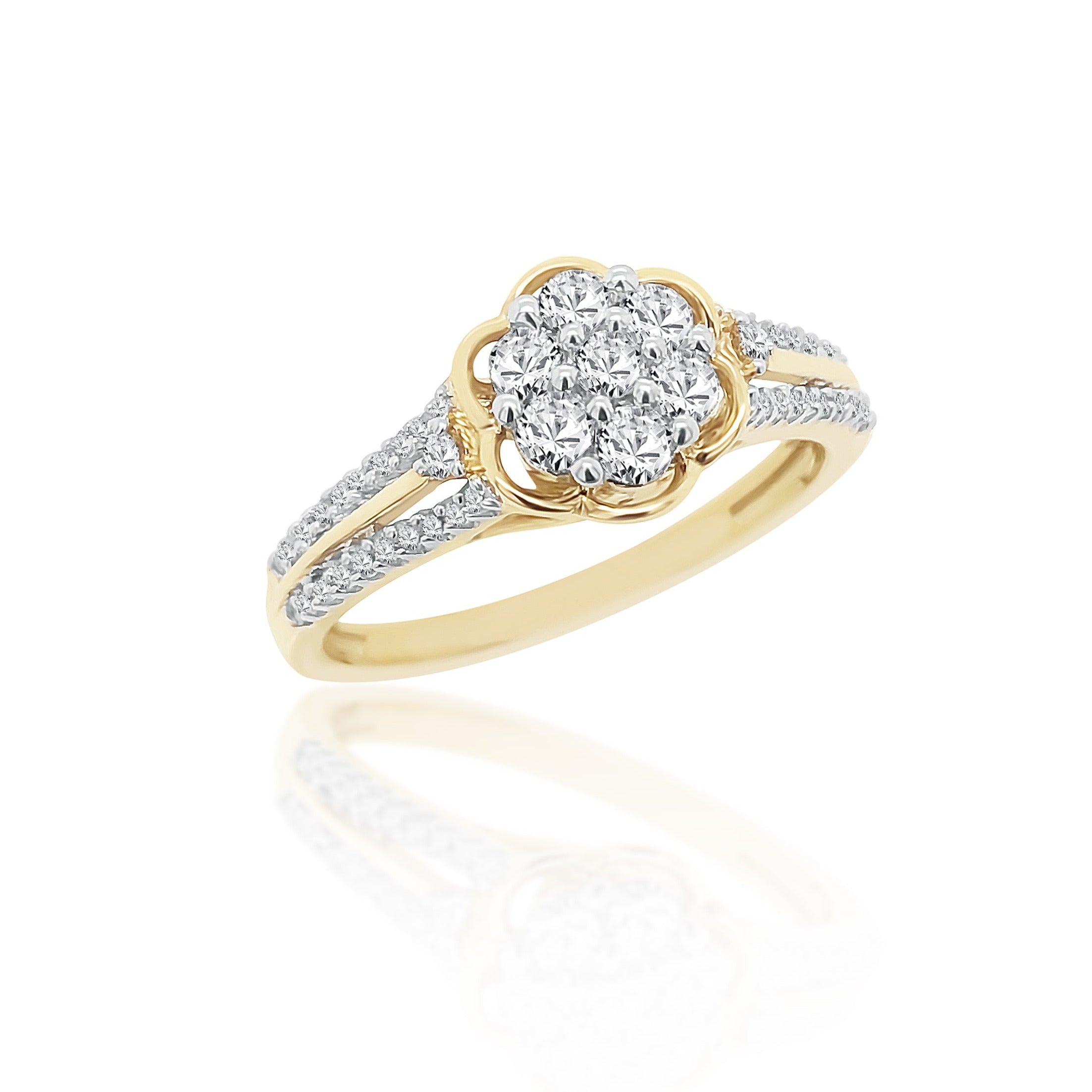 10ct Yellow Gold Diamond Cluster Ring with Shoulder Diamonds 0.50ct TW of Diamonds - SKR30604 Gold Rings 