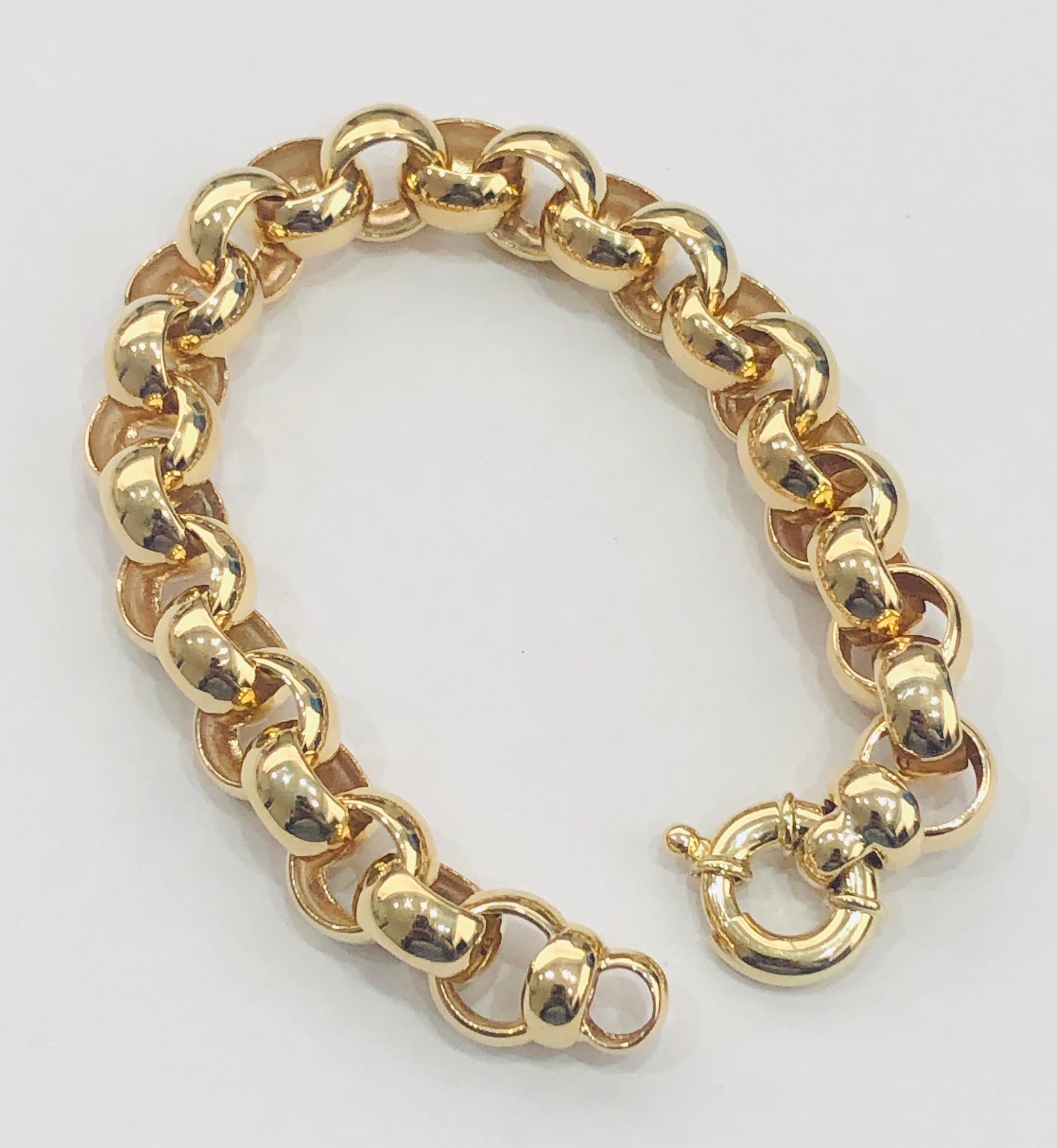 9CT 23CM LARGE BELCHER BRACELET WITH BOLT RING CATCH Gold Bracelets 