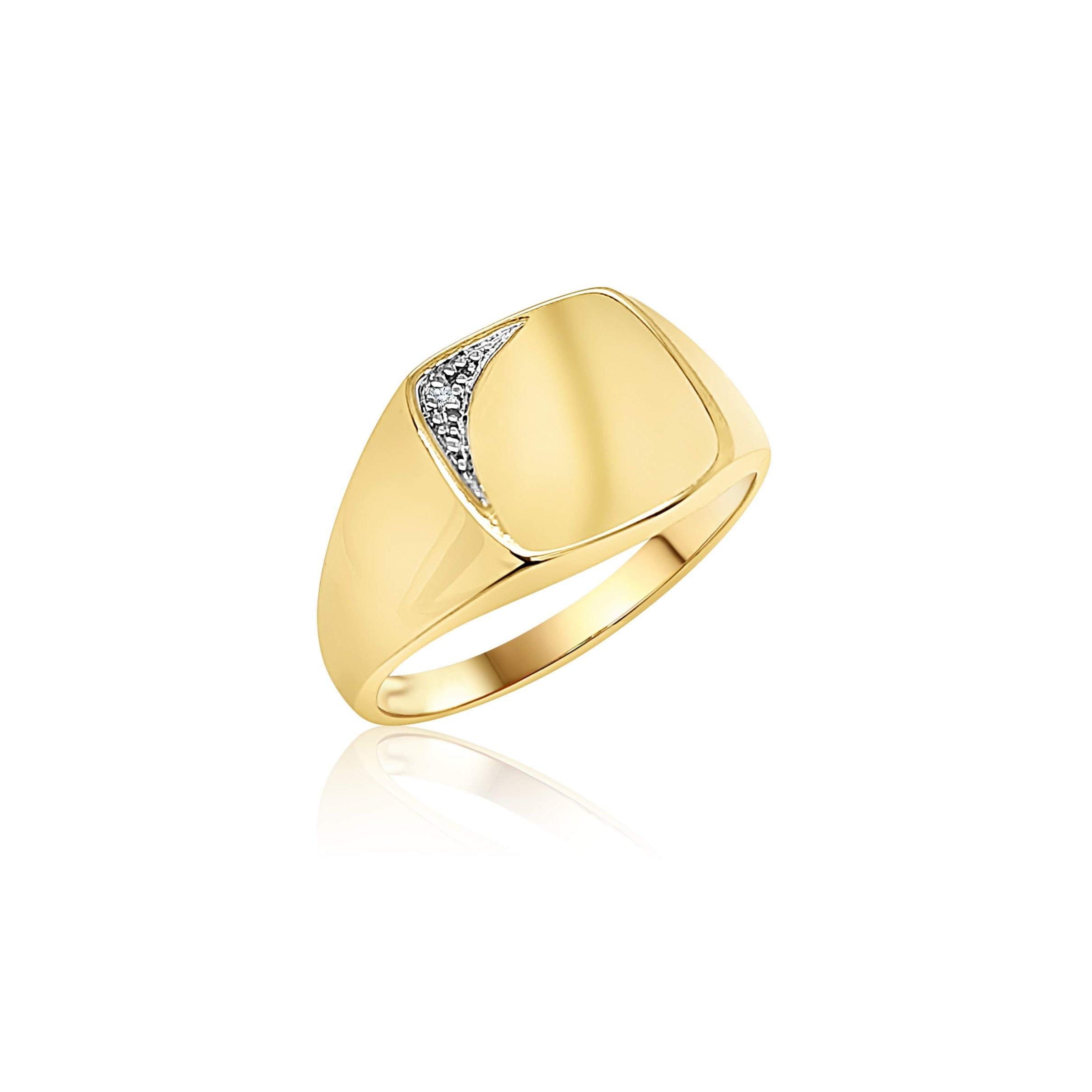 9ct Gold Diamond Set Square Top Signet Ring 9ct Gold Ring, Gold Jewellery, Gold Rings 
