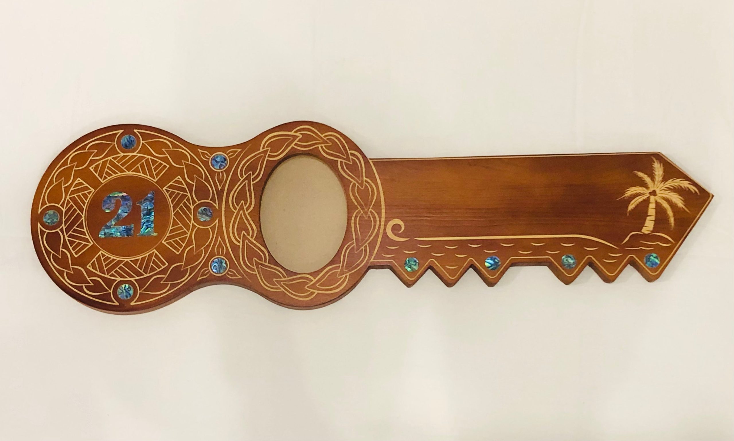 21st Island Design Key with Laser Engraved Patterns & Paua Shell 21 Inlay with Round Paua Shell Inlays - Design 2125 21st Keys 