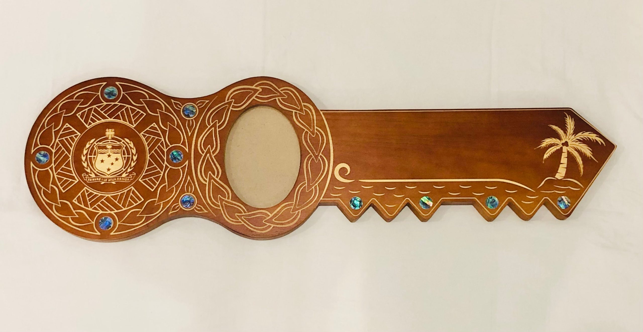 21st Island Design Key with Laser Engraved Patterns & Samoan Sila with Round Paua Shell Inlays - Design 2127 21st Keys 