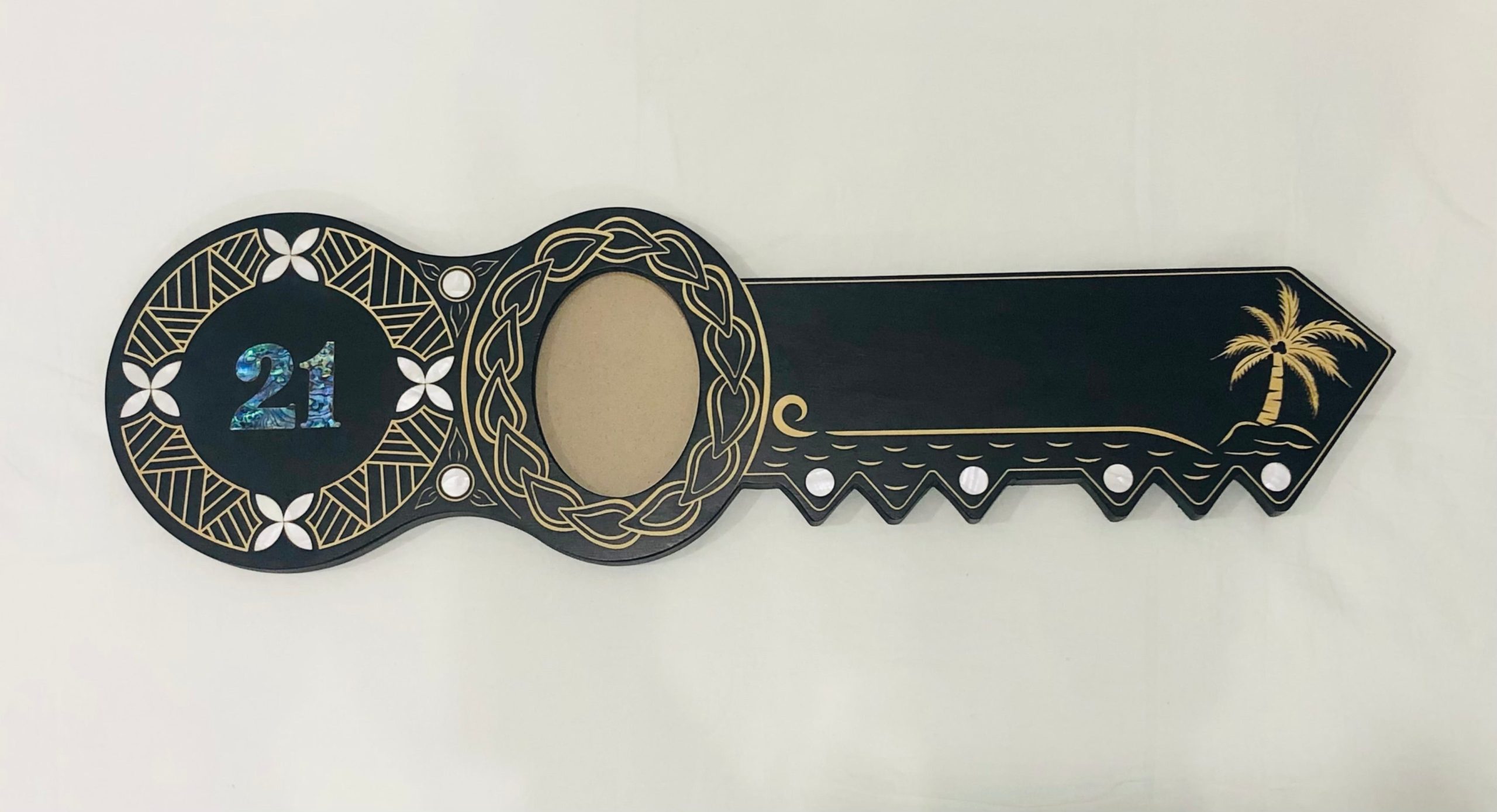 21st Island Design Key with Laser Engraved Patterns & Paua Shell 21 Inlay and White Mother Of Pearl Shell Inlays - Design 2131 21st Keys 