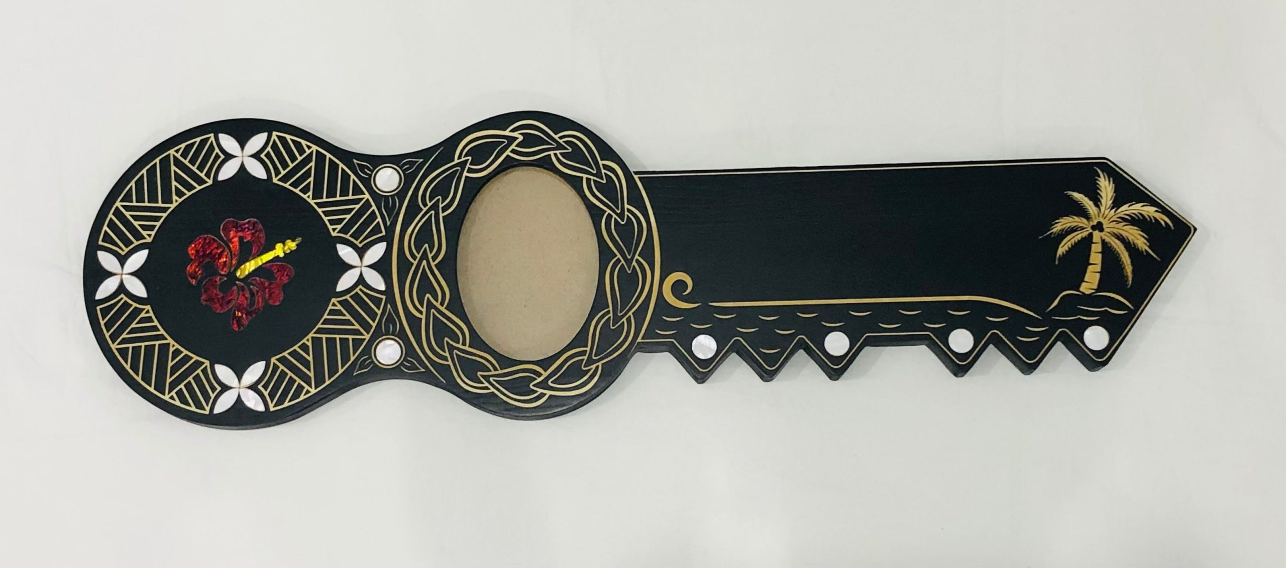 21st Island Design Key with Laser Engraved Patterns & Coloured Paua Shell Hibiscus Flower Inlay and White Mother Of Pearl Shell Inlays - Design 2132 21st Keys 