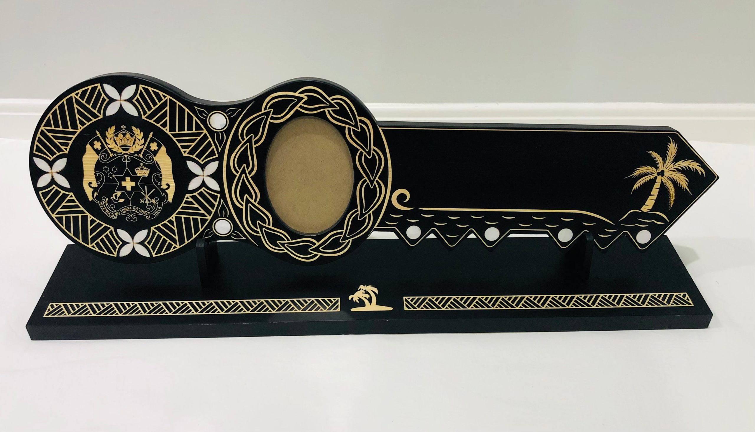 21st Island Design Key with Laser Engraved Patterns & Tongan Sila with White Mother Of Pearl Shell Inlays and Matching Stand - Design 2133 (Stand) 21st Keys 