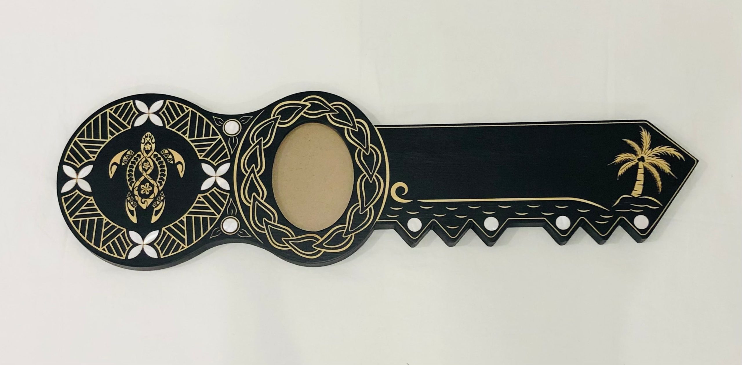 21st Island Design Key with Laser Engraved Patterns & Turtle with White Mother Of Pearl Shell Inlays - Design 2135 21st Keys 