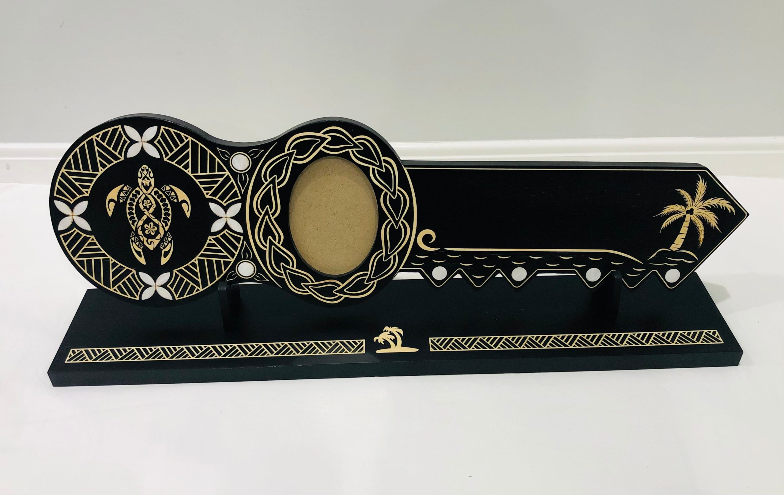 21st Island Design Key with Laser Engraved Patterns & Turtle with White Mother Of Pearl Shell Inlays and Matching Stand - Design 2135 (Stand) 21st Keys 