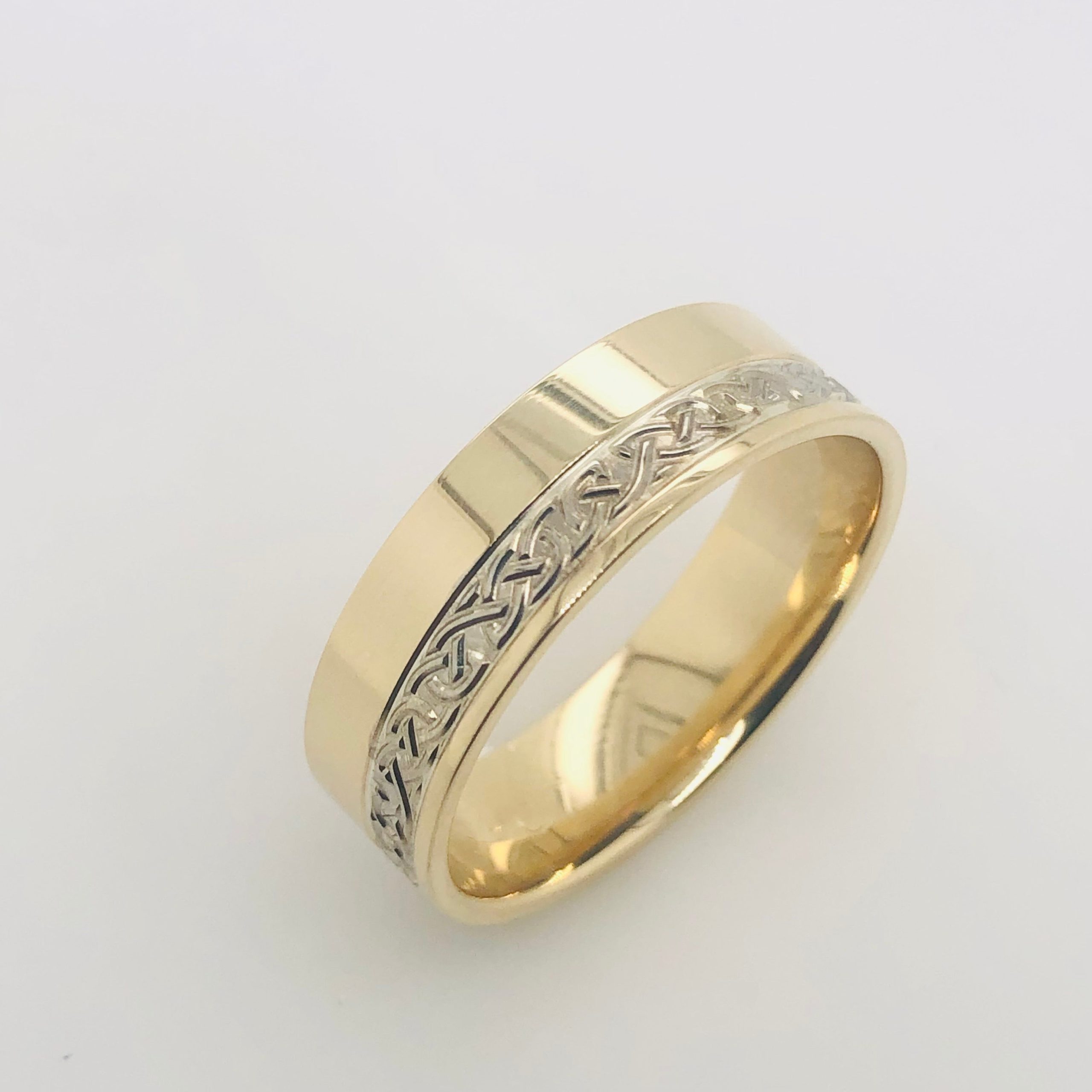 9ct Yellow & White Gold 7mm Wide Celtic Patterned Ring Gold Rings 