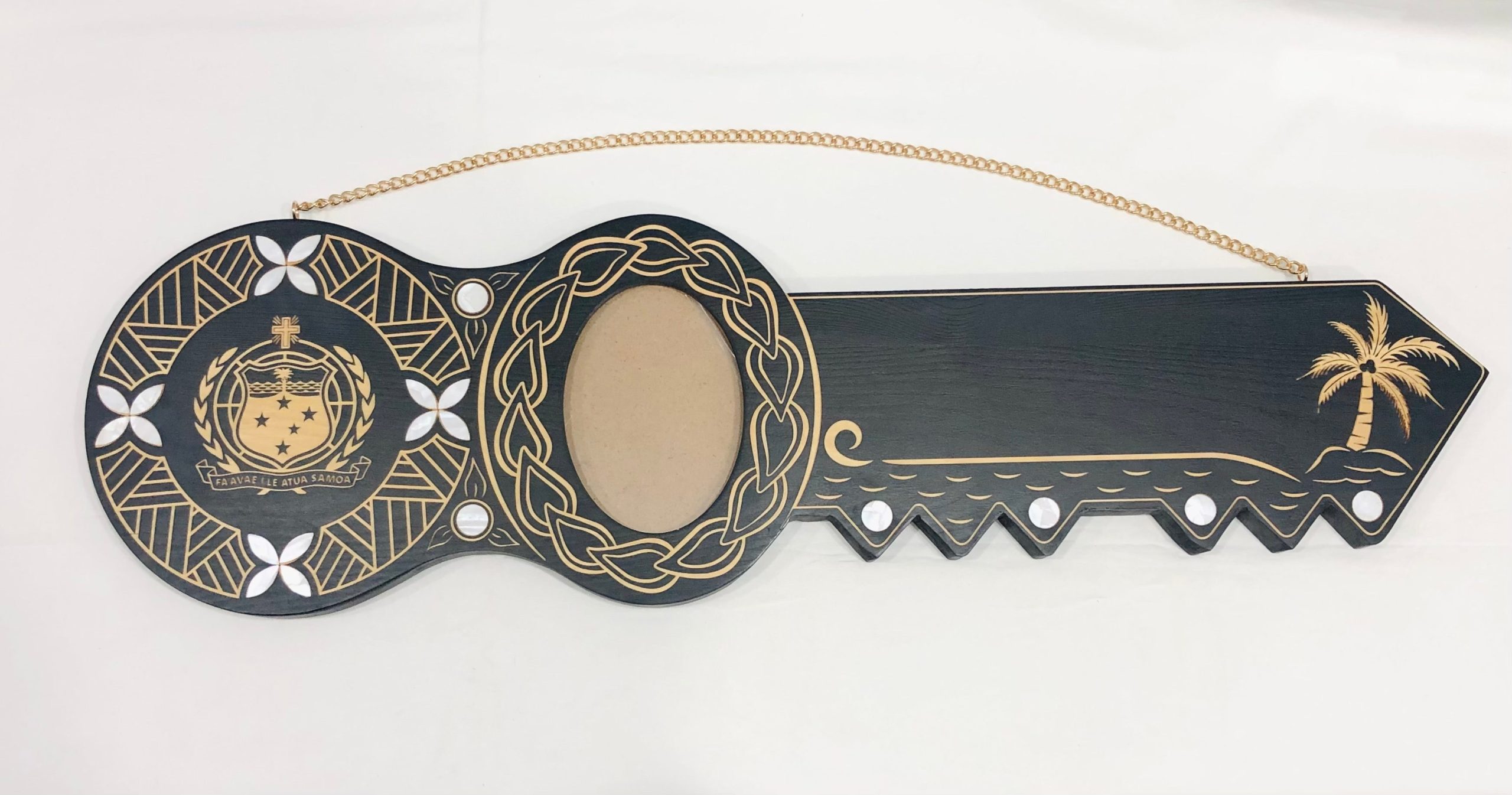 21st Island Design Key with Samoan Sila Laser Engraved & White Mother Of Pearl Shell Inlays - Design 2134 21st Keys 