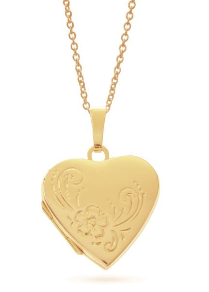 9ct Gold 20mm x 20mm Partly Engraved Heart Locket With Brushed Back Gold Pendants 