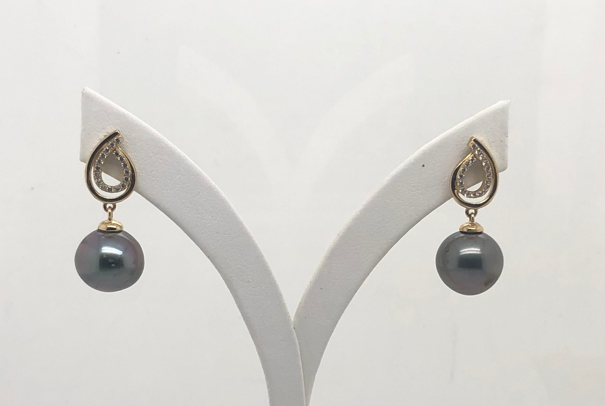 9ct Gold Drop Earrings With Black Tahitian Pearl -  11 Gold Pearl Jewellery, Pearl Jewellery 