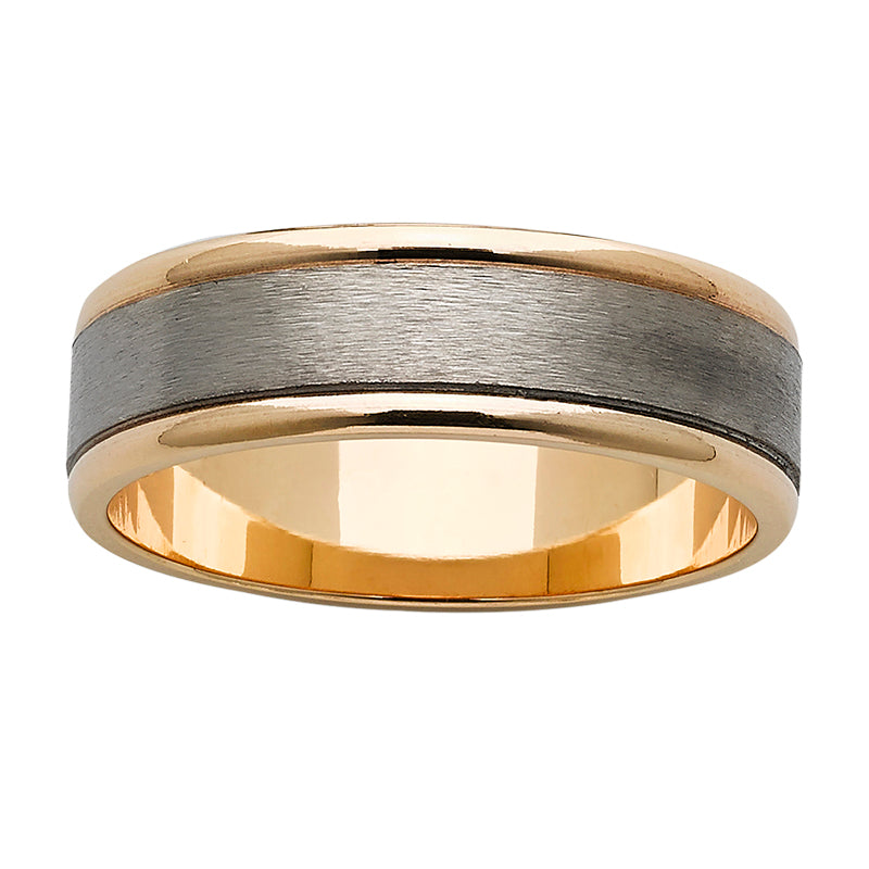 9ct Yellow Gold & Titanium Men's Wedding Ring 7mm Wide Gold Rings 