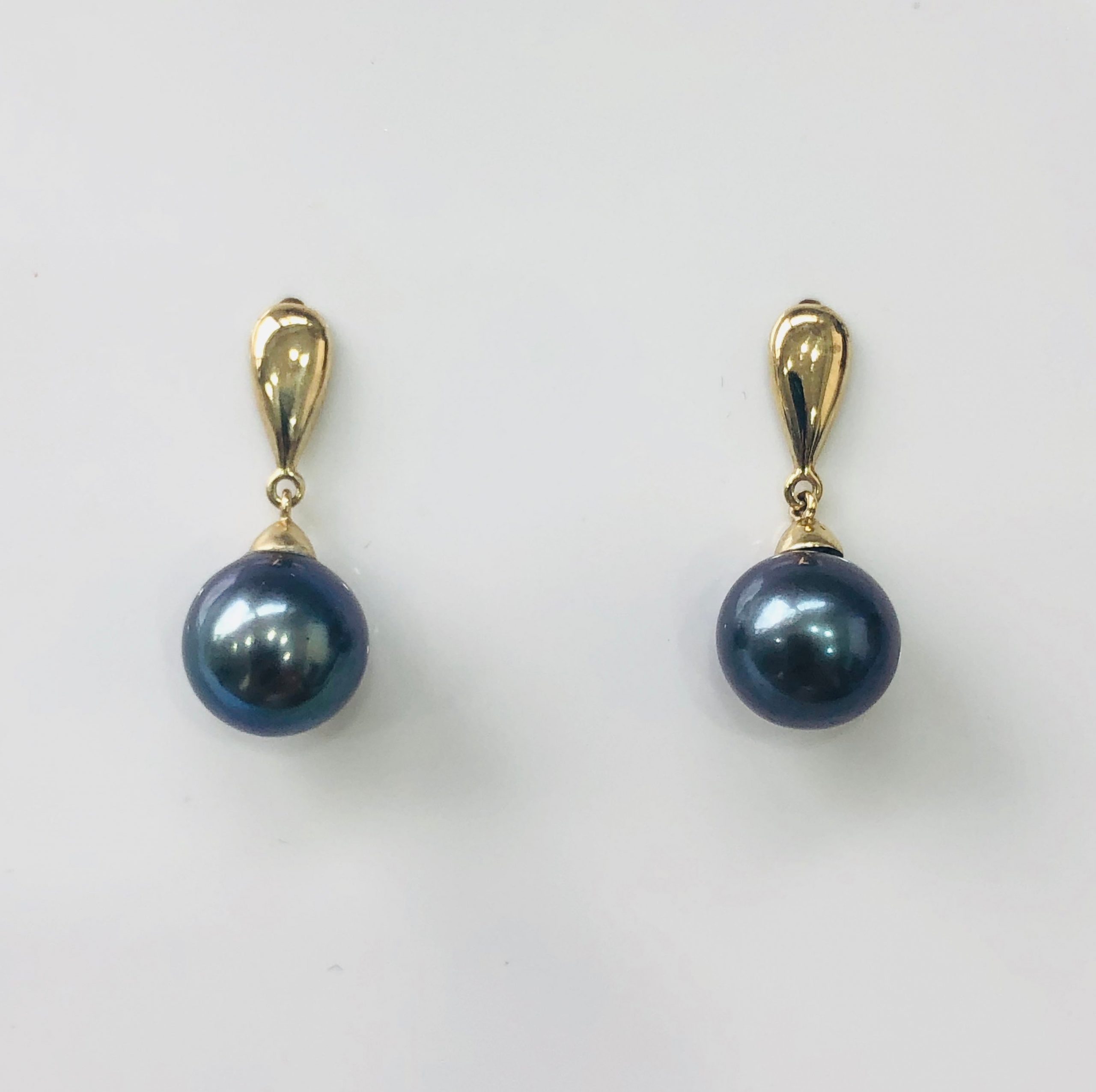9ct Gold Drop Earrings With Black Tahitian Pearl -  02 Gold Pearl Jewellery, Pearl Jewellery 