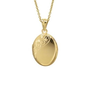 9ct Gold 15mm x 20mm Part Engraved Oval Locket Gold Pendants 