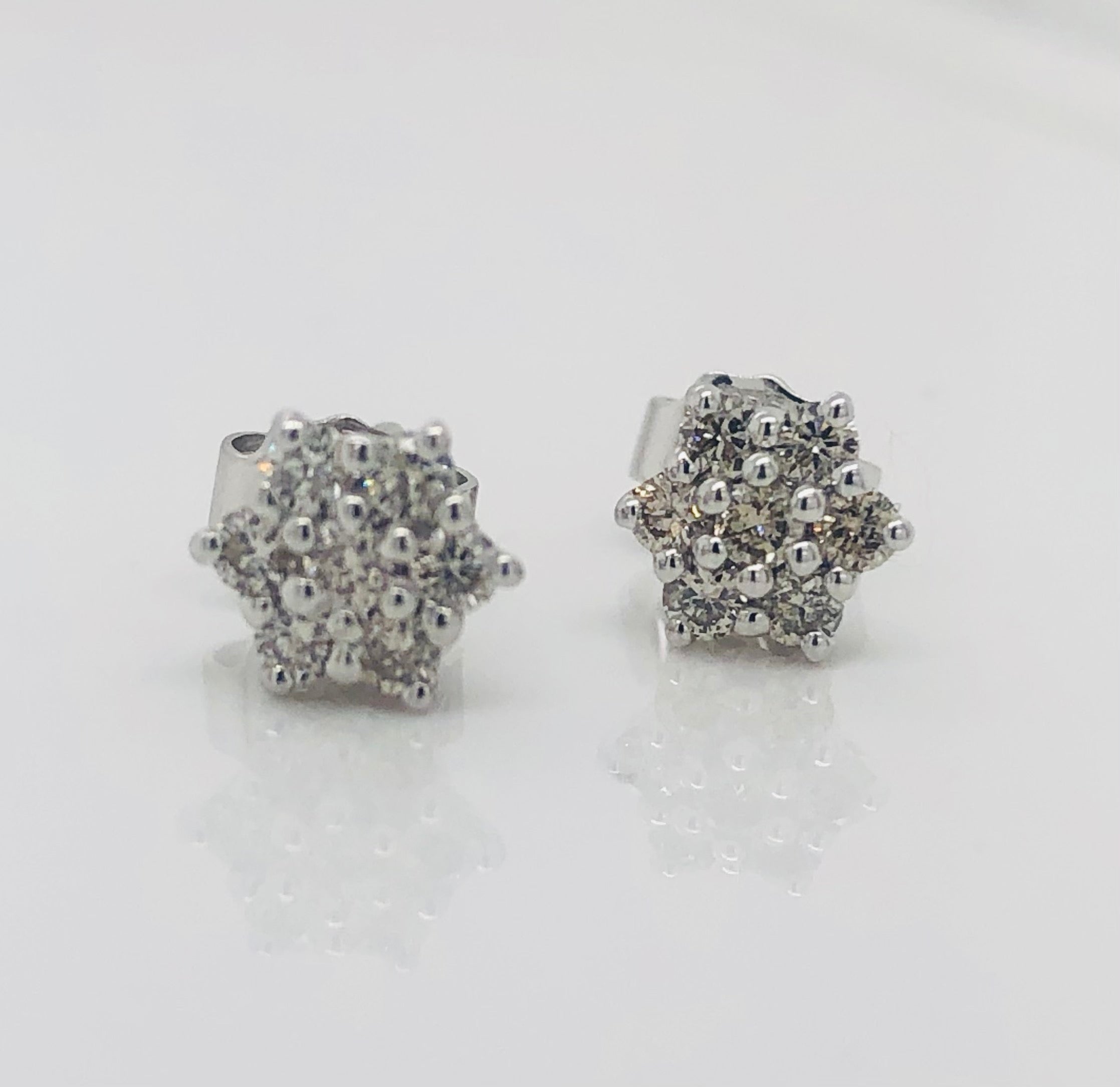 9ct White Gold Round Cut Diamond Cluster Stud Earrings - 0.35ct Gold Earrings 