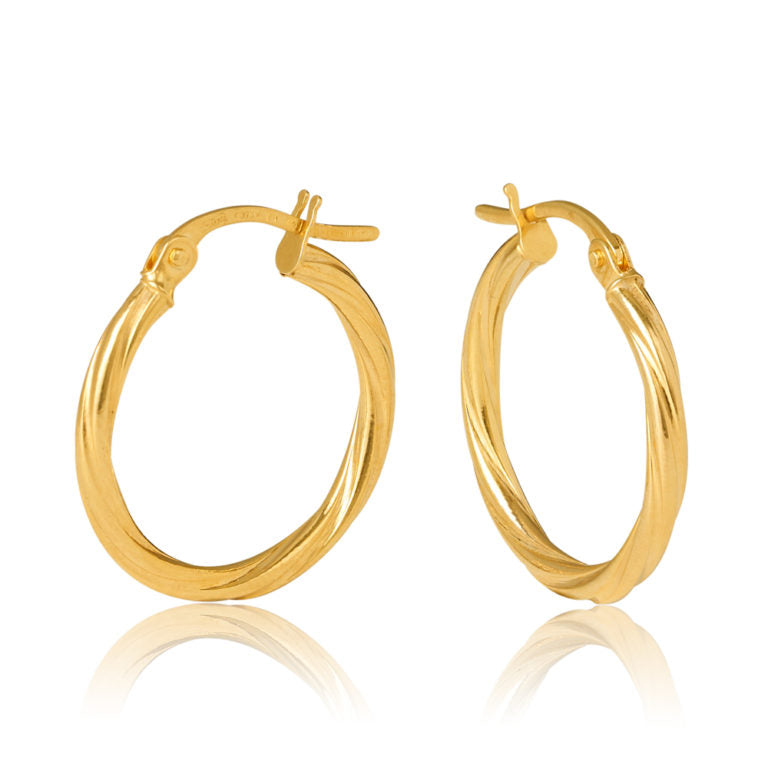 9ct Yellow Gold Twist Tube Hoop Earrings, 2mm x 20mm, with a Polished Finish & Secure Hinged Clasp - 5ER0022 Gold Earrings 