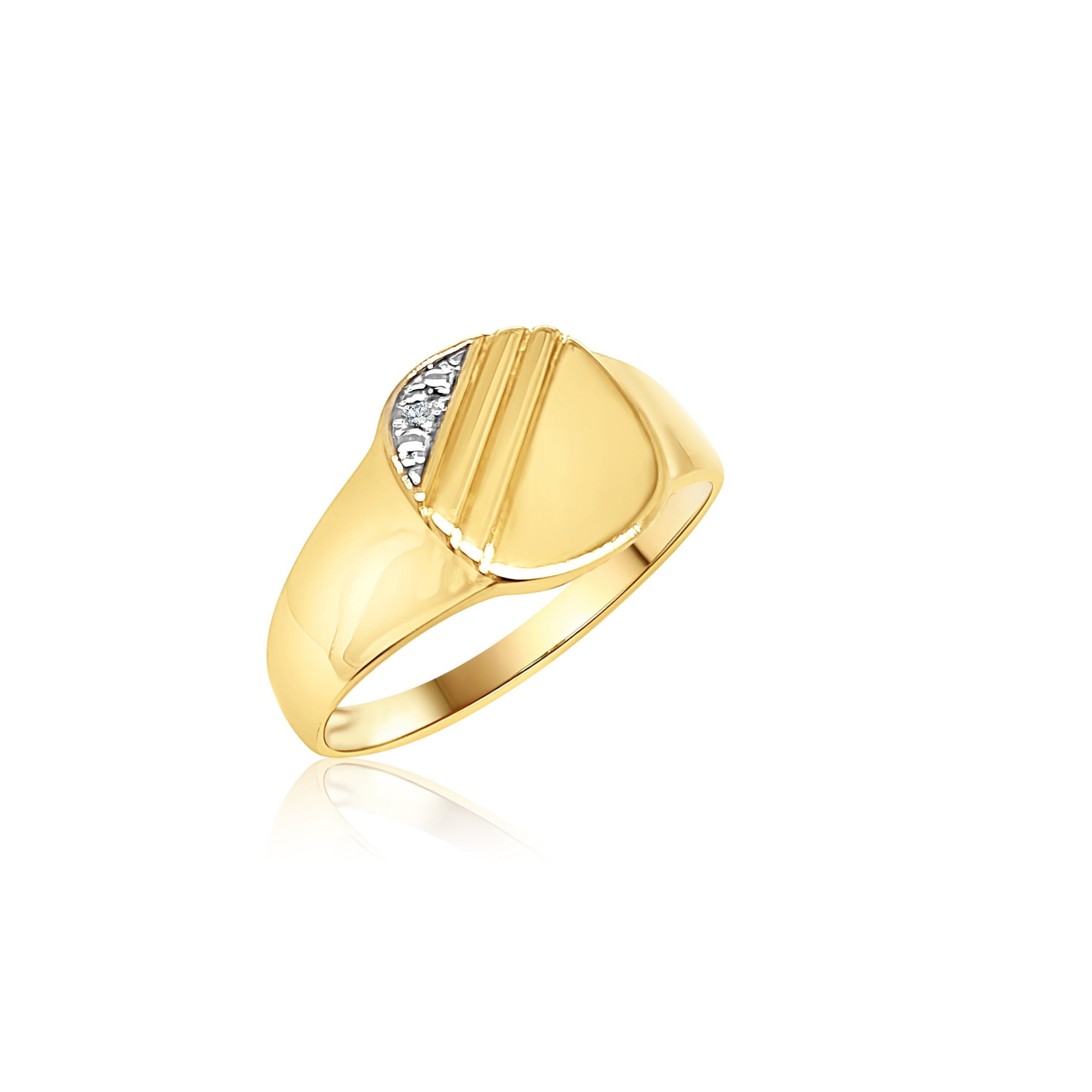 9ct Yellow Gold Mens Diamond Signet Ring Gold Rings, Men's Gold Rings 
