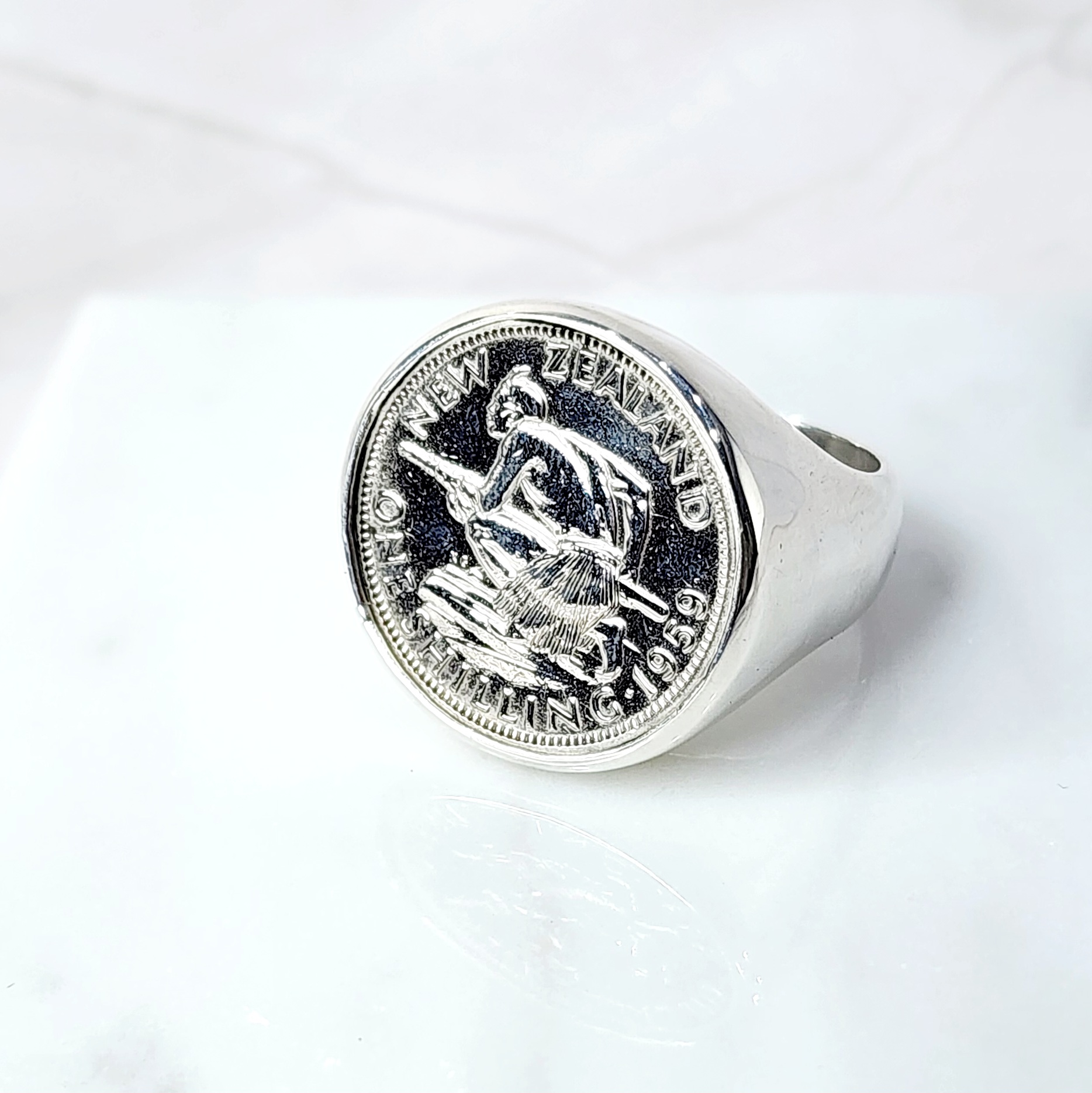 1964 One Shilling Coin Ring in Sterling Silver Sterling Silver Rings 1964 One Shilling Coin Ring in Sterling Silver Sterling Silver Rings