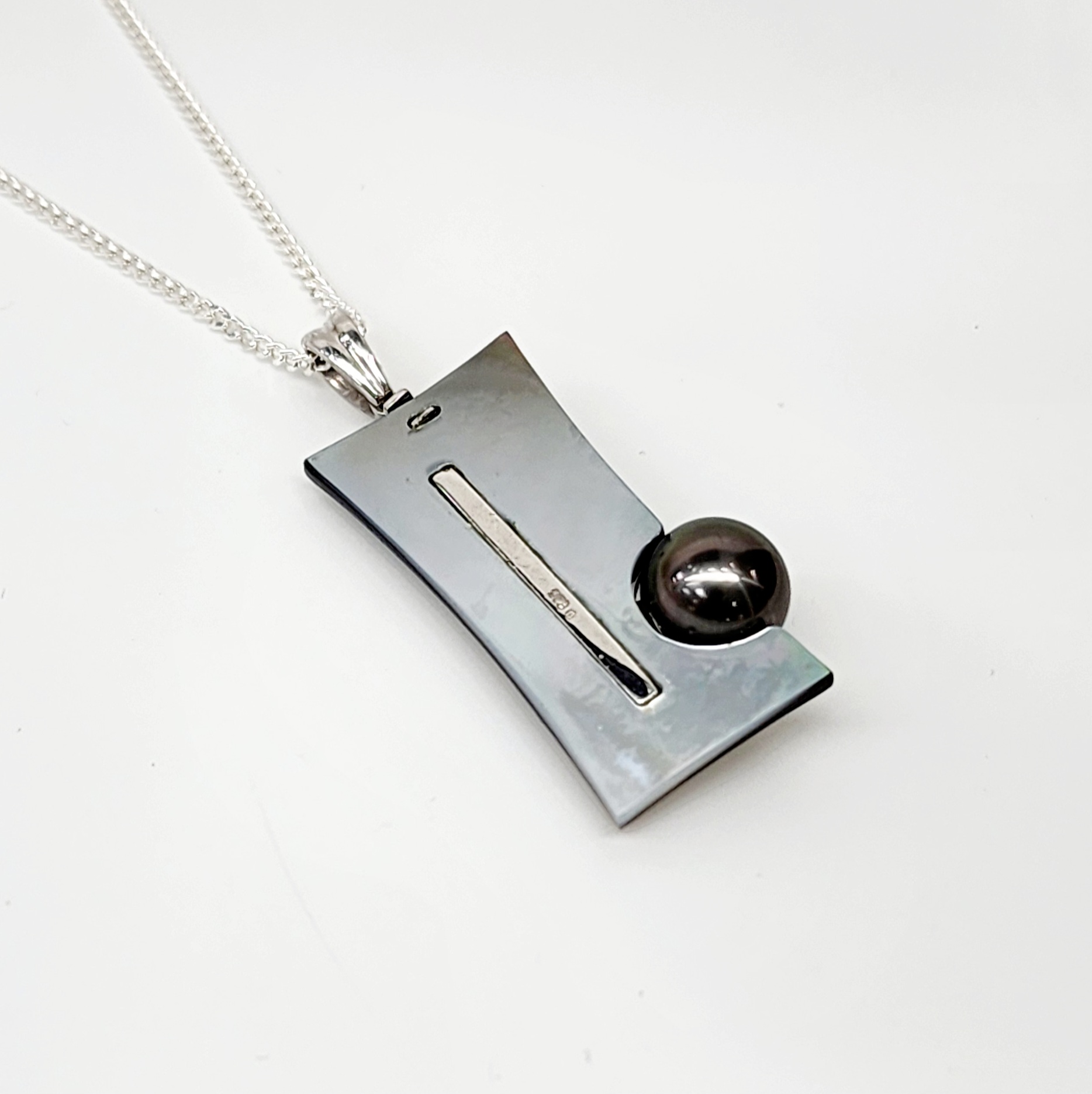 Sterling Silver Pendant with Cubic Zirconia Setting and 10mm Tahitian Black Pearl and Dark Mother Of Pearl Shell Pearl Jewellery, Sterling Silver Pearl Jewellery Sterling Silver Pendant with Cubic Zirconia Setting and 10mm Tahitian Black Pearl and Dark Mother Of Pearl Shell Pearl Jewellery, Sterling Silver Pearl Jewellery