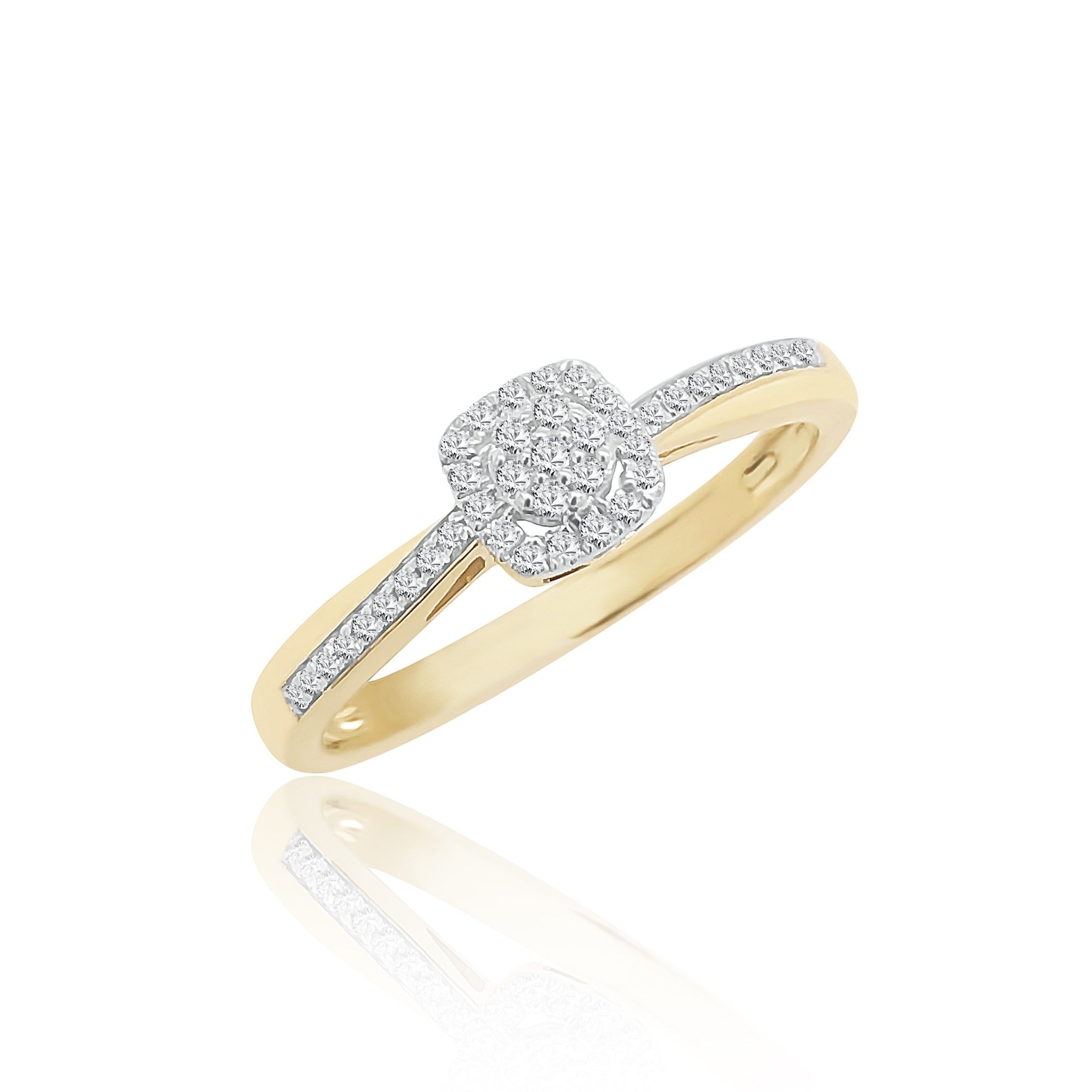 9ct Yellow Gold 0.18ct Diamond Cushion Cluster Engagement Ring Gold Rings 