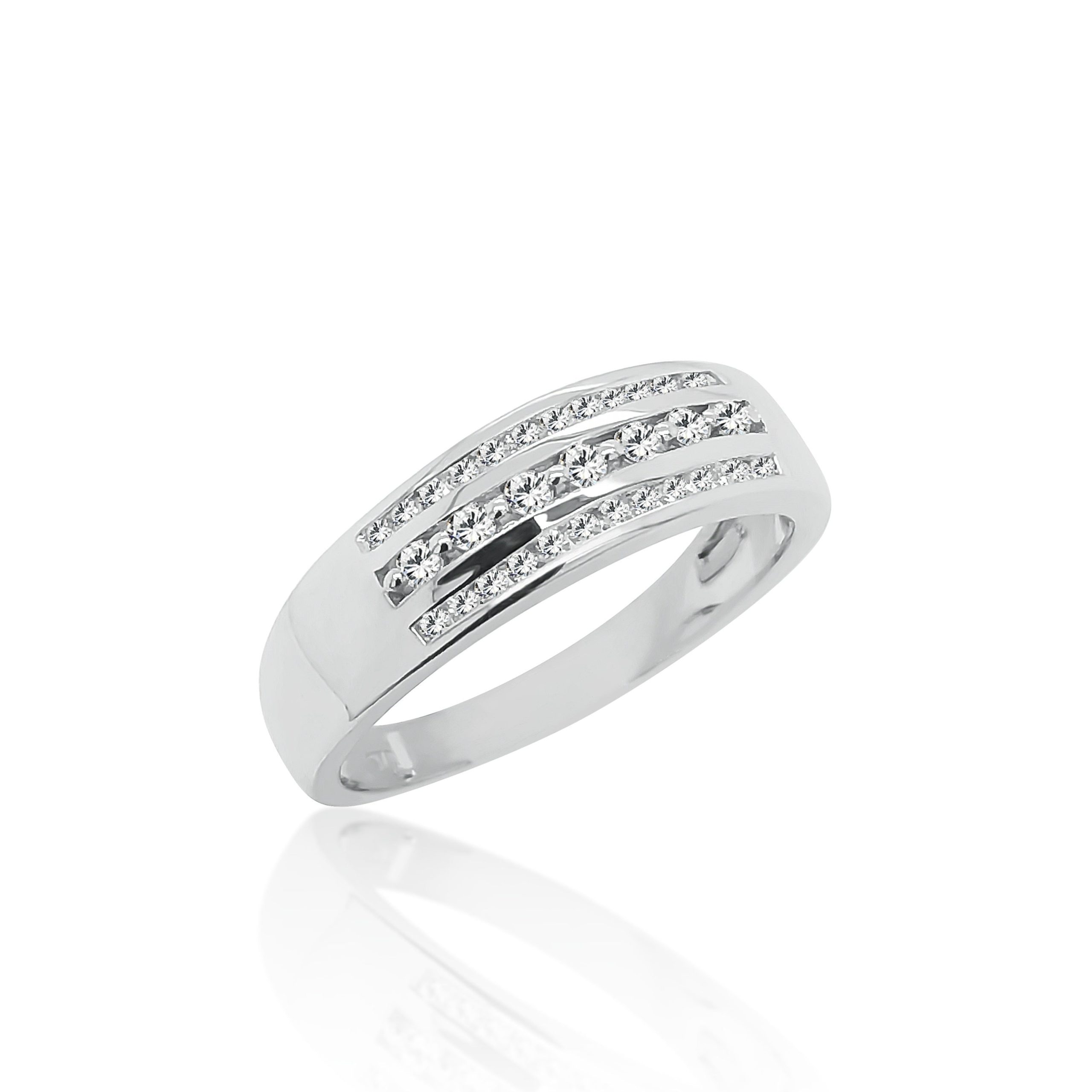 Three Row Ring with 0.25 Carat Diamond Ring in 9ct White Gold Gold Rings 