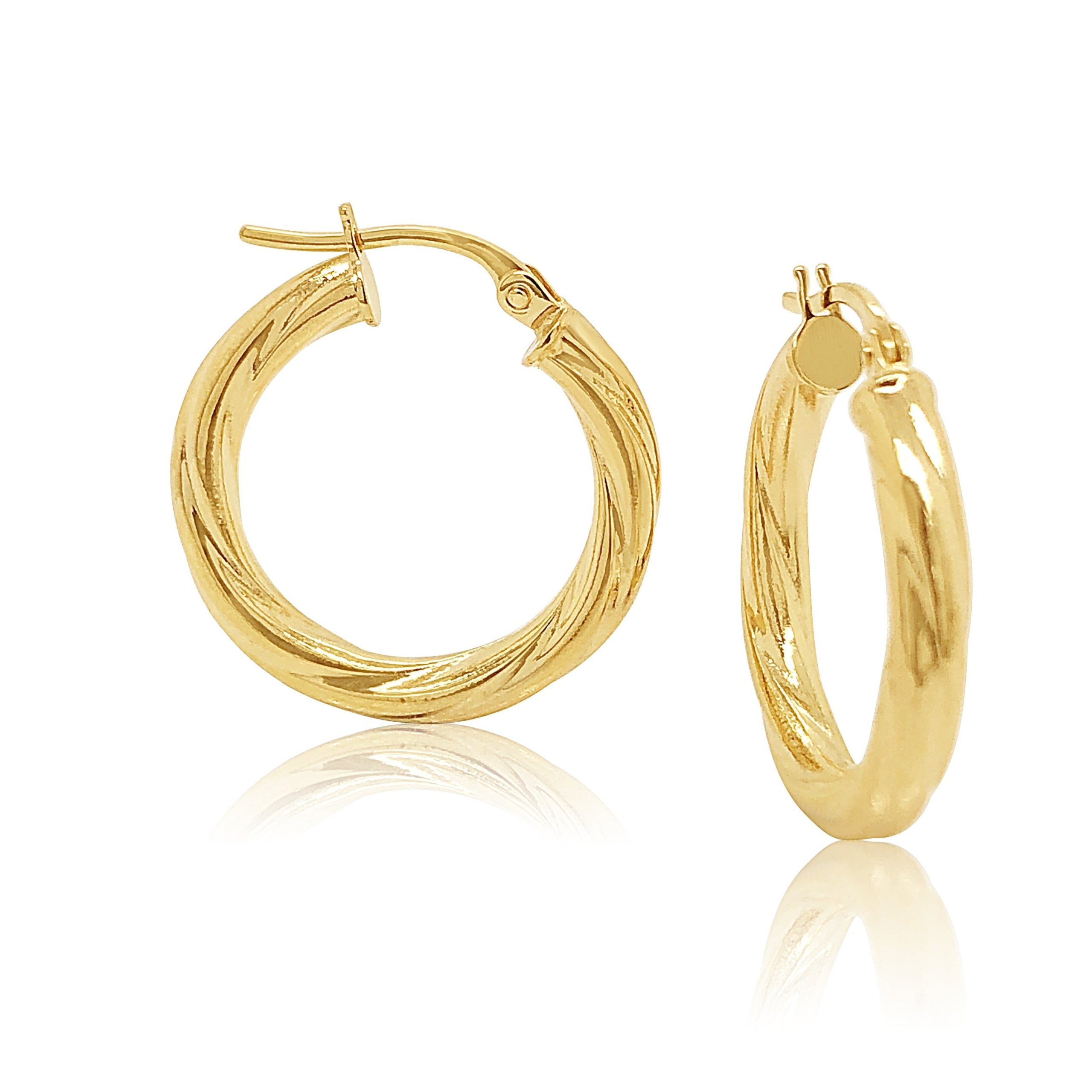 9ct Yellow Gold 3mm x 15mm Diameter Twist Hoop Earrings - 5ER0026 Gold Earrings 