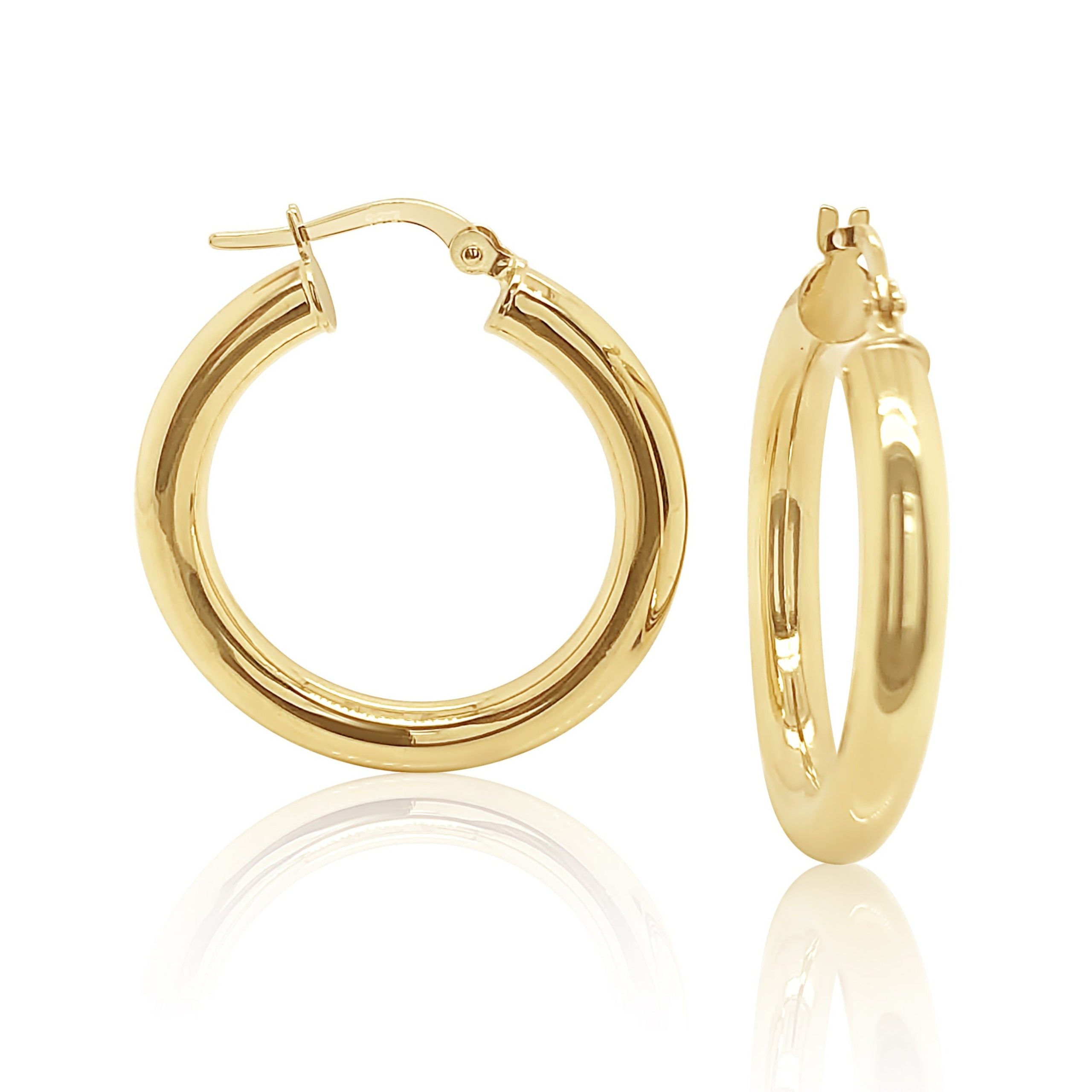9ct Yellow Gold 4mm x 20mm Diameter Plain Round Hoop Earrings - 5ER0369 Gold Earrings 
