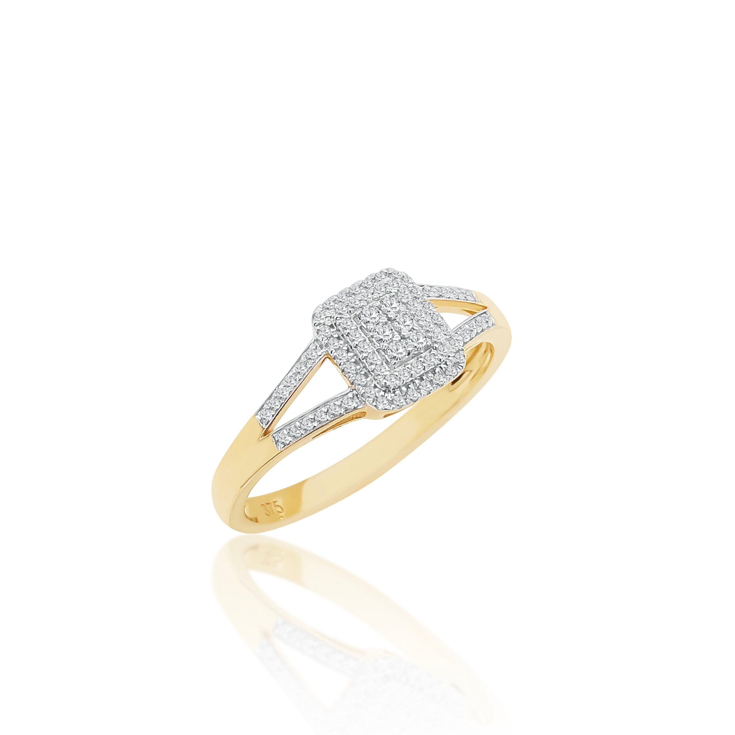 9ct Yellow Gold Cubic Zirconia Emerald Shape Engagement Ring With Split Shank Gold Rings 