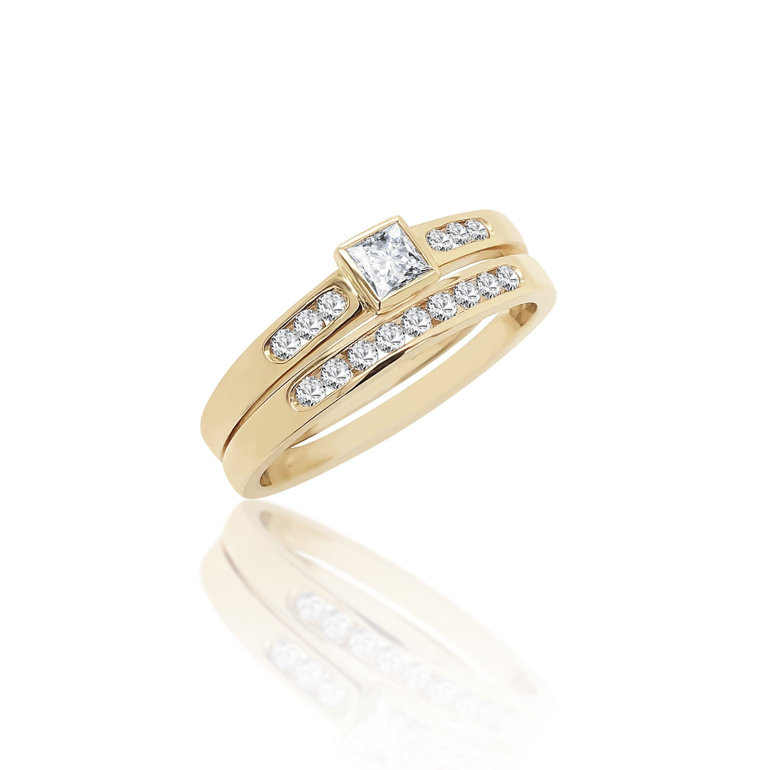 9ct Yellow Gold Ladies 2 Piece Cubic Ziconia Rub-Over Setting Ring 9ct Gold Ring, Gold Jewellery, Gold Rings 