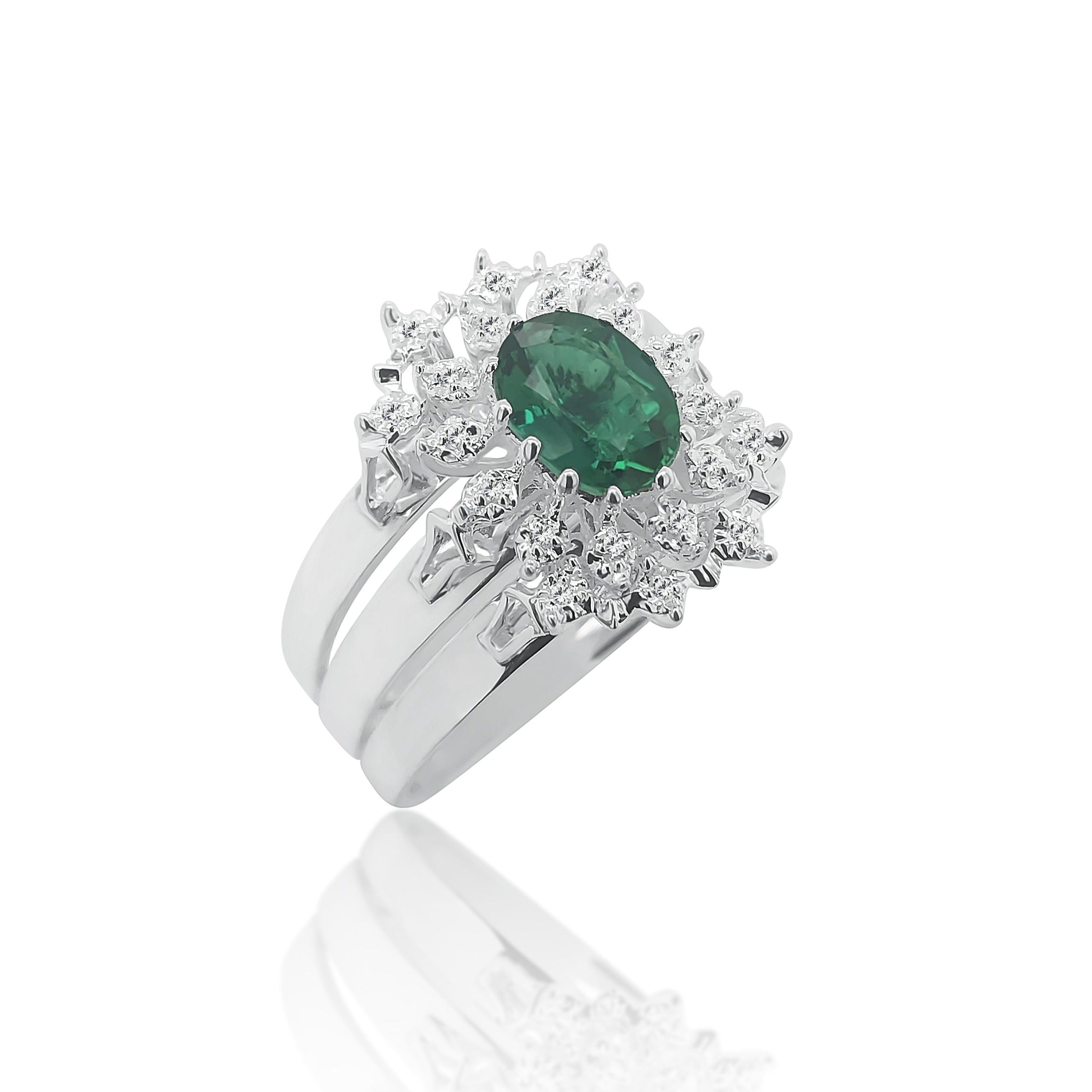 Sterling Silver 3 Piece Cluster Ring Set with Cubic Zirconia & Created Emerald Setting - S/S-D2053-EMERALD Sterling Silver Rings 