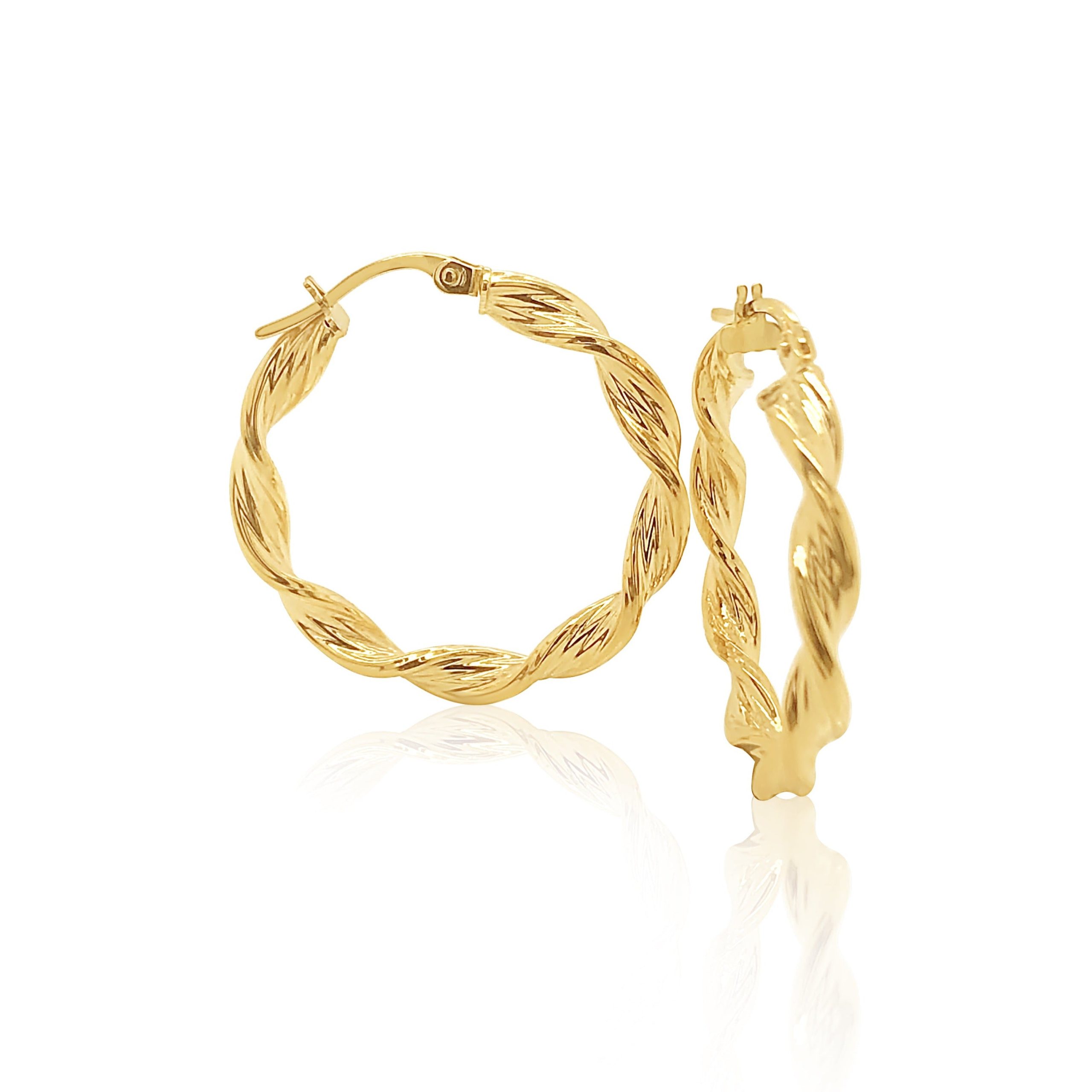 9ct Yellow Gold 20mm Twisted Rectangular Hoop Earrings Gold Earrings 