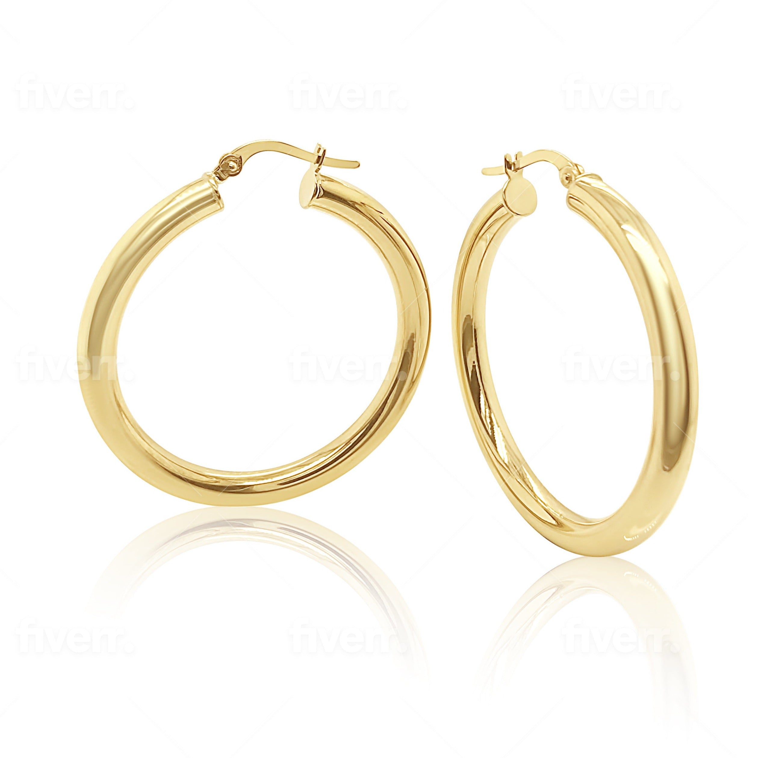 9ct Yellow Gold 30mm Diameter Plain Round Hoop Earrings Gold Earrings 