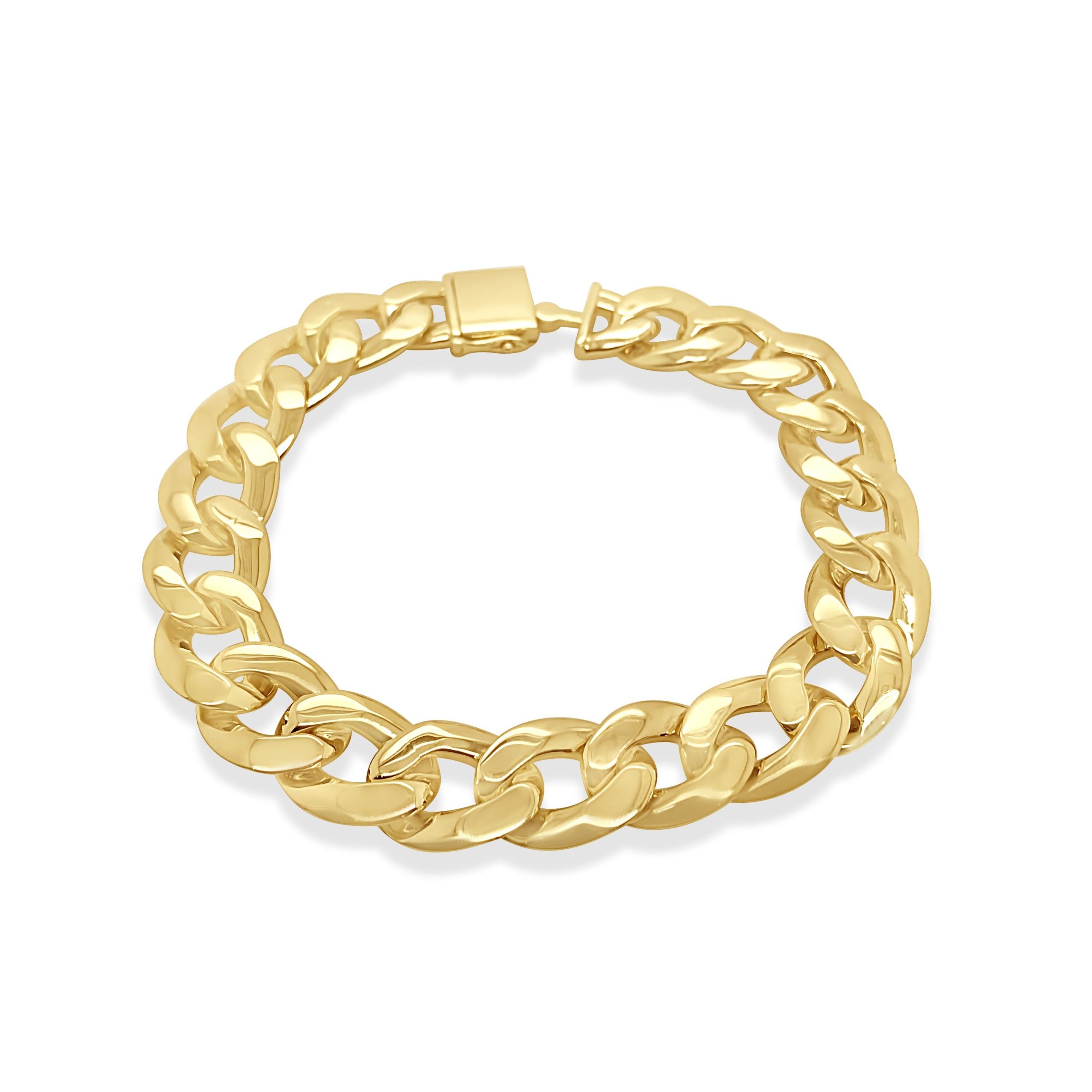9ct Yellow Gold 12.5mm Wide Curb Link Bracelet 22cm Long Gold Bracelets 
