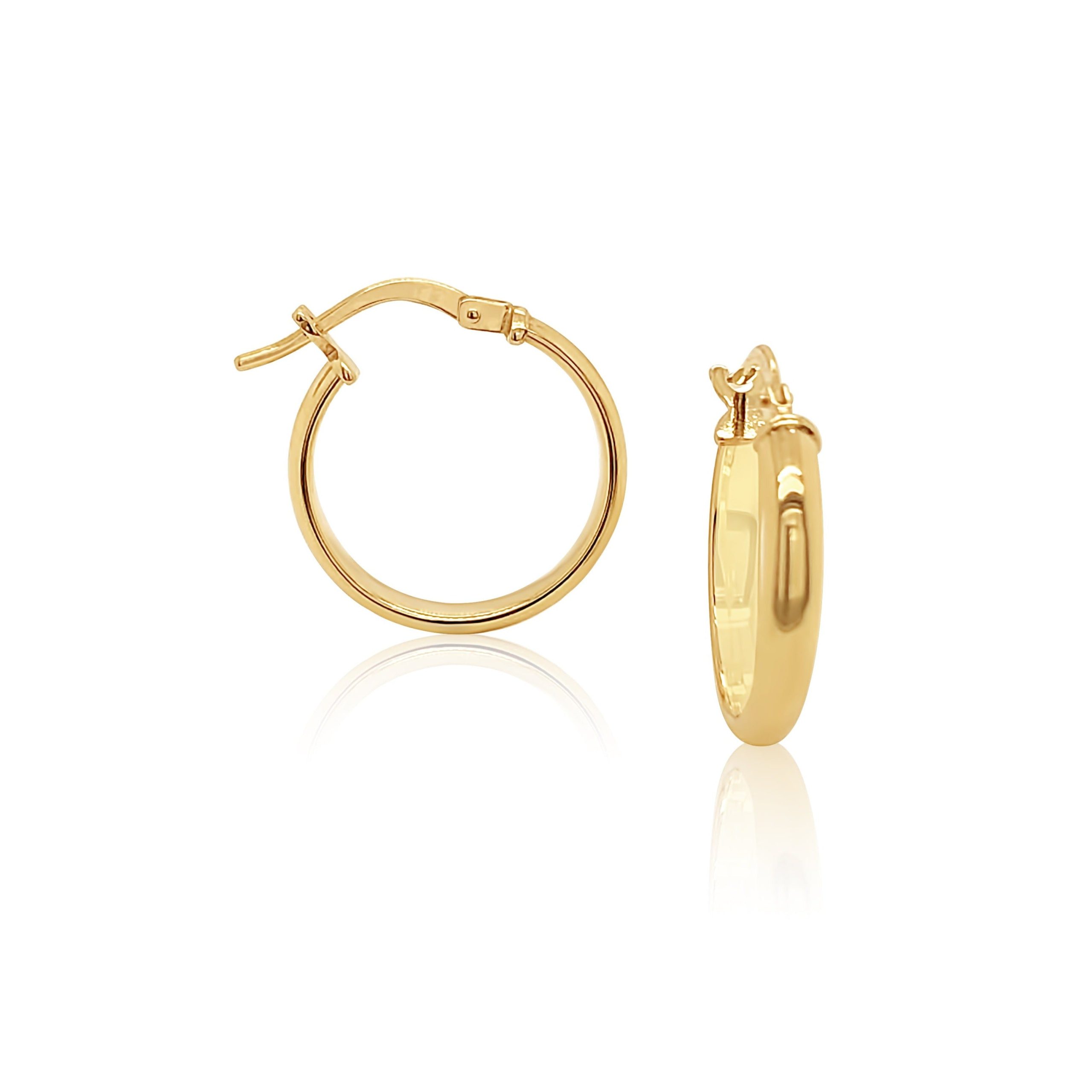 9ct Yellow Gold Silver Filled 15mm Diameter Half Round Hoop Earring Gold & Silver Bonded Earrings, Gold Earrings 