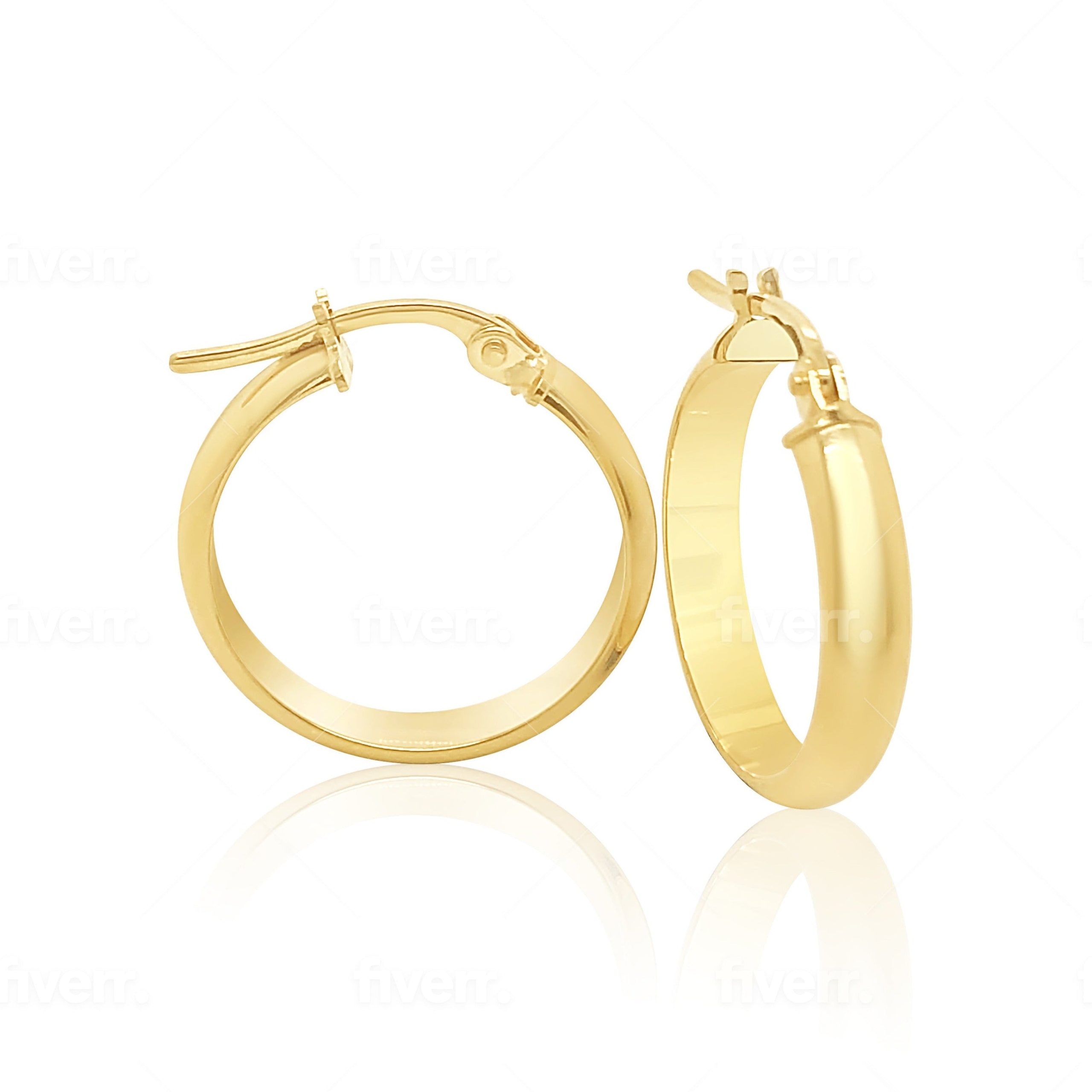 9ct Yellow Gold 15mm Diameter Half Round Hoop Earrings Gold Earrings 