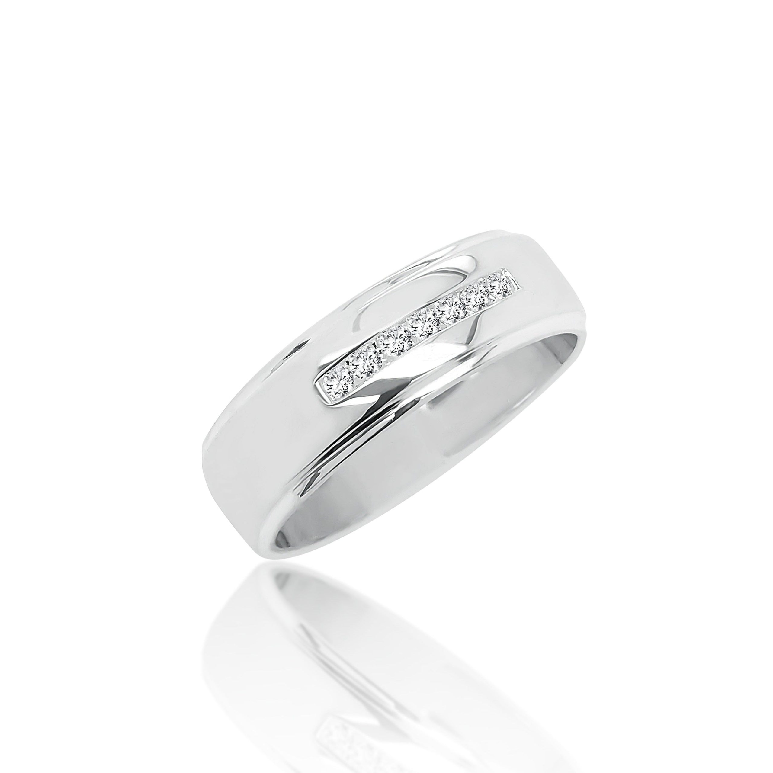 Sterling Silver Men's Channel Setting Cubic Zirconia 7mm Wide Wedding Band Ring Sterling Silver Rings 