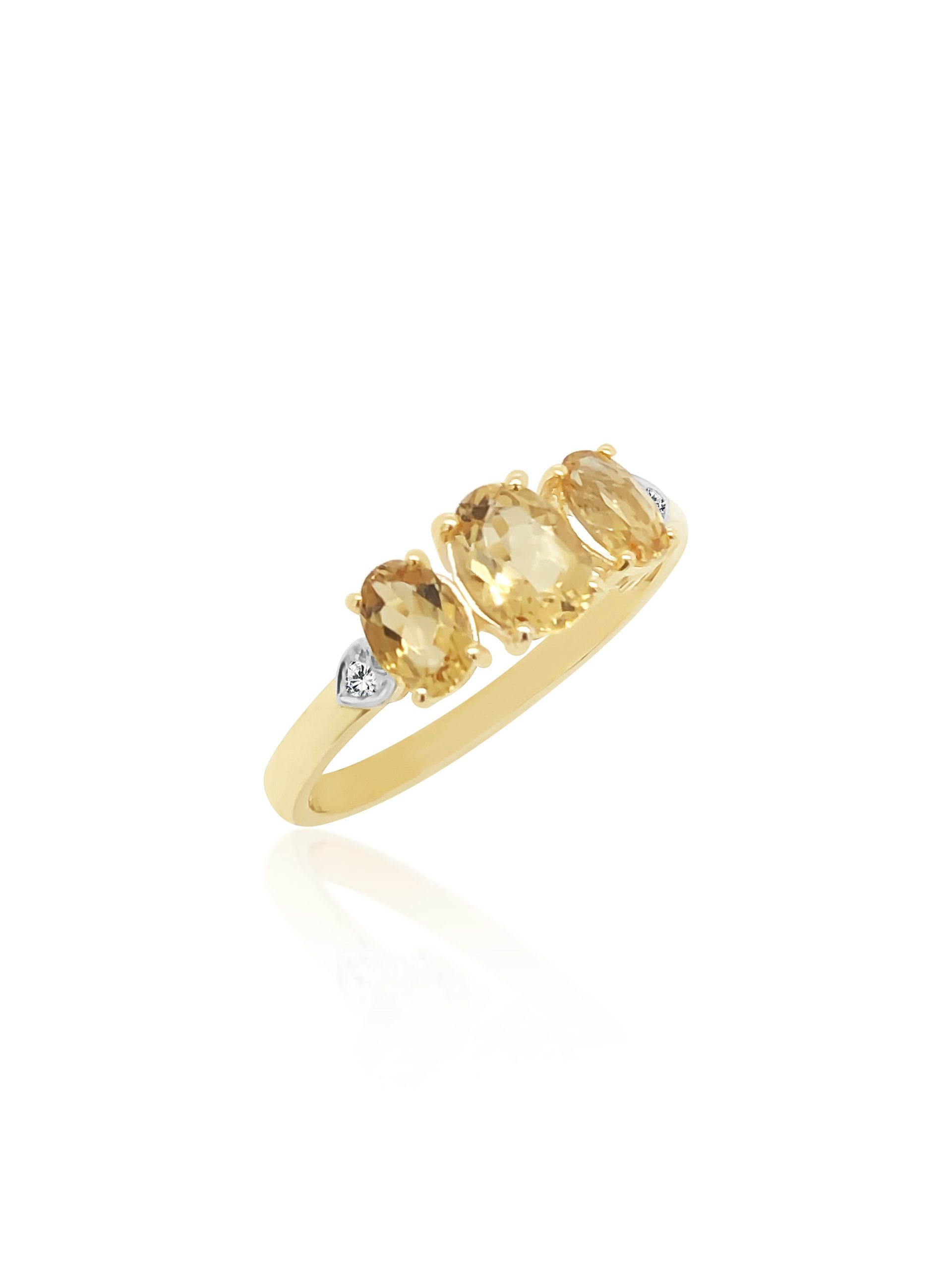 9ct Yellow Gold 3 Stone Citrine Ring with Diamonds Gold Rings 