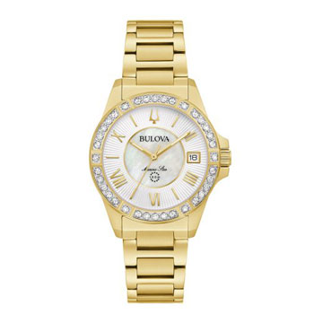 BULOVA MARINE STAR LADIES DIAMOND SET GOLD BRACELET - 98R294 bulova 