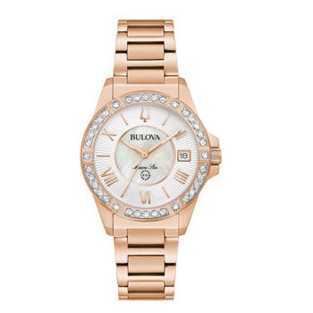 BULOVA MARINE STAR LADIES DIAMOND SET ROSE GOLD BRACELET - 98R295 bulova 