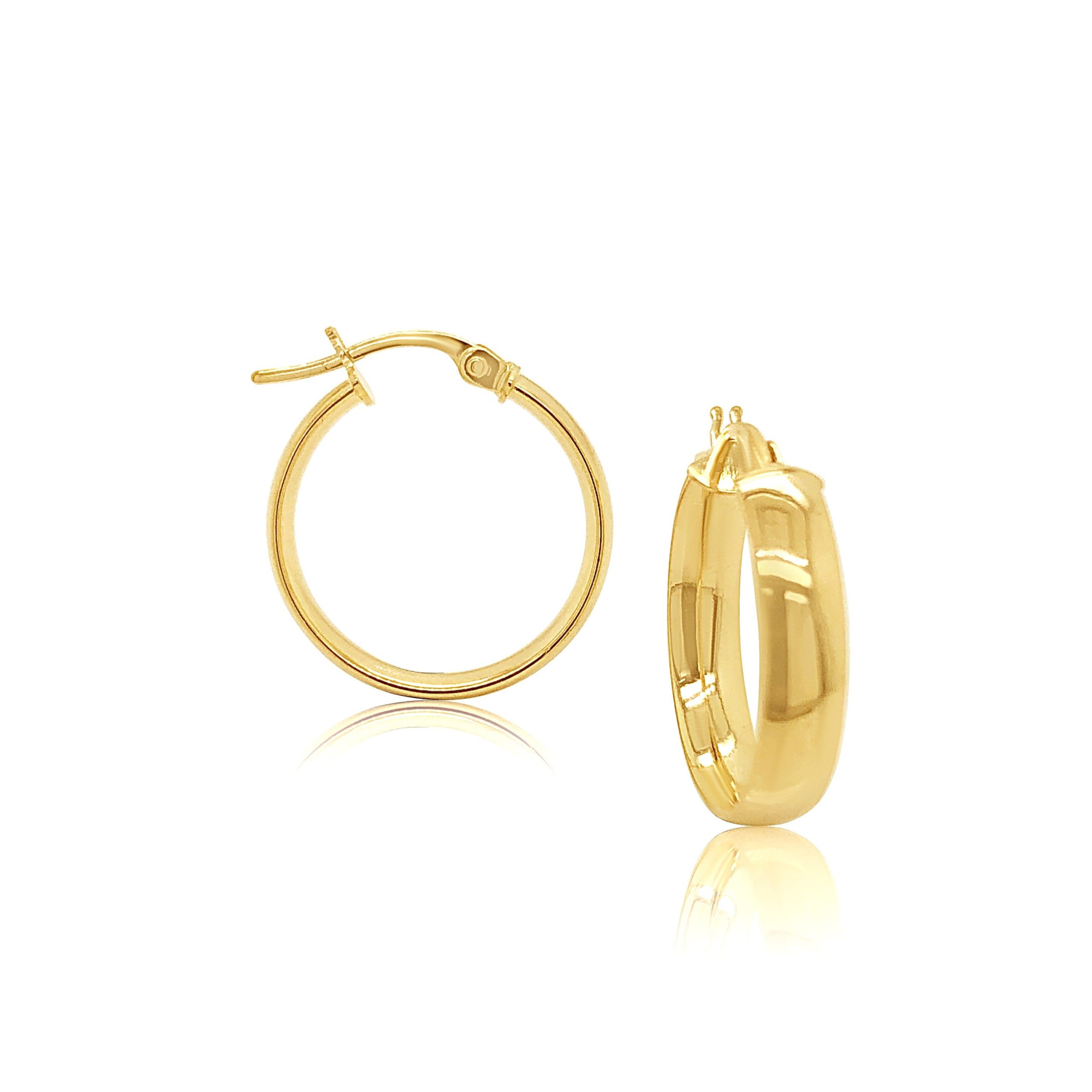 9ct Yellow Gold 15mm Diameter Plain Half Round Comfort Hoop Earrings Gold Earrings 