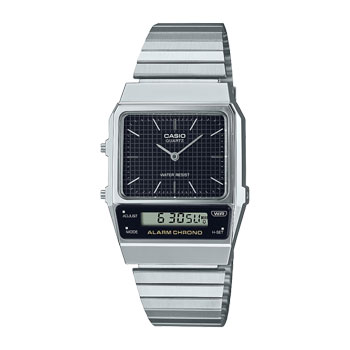 Casio Vintage Duo LCD Dial, Dual Time Silver Tone Black Dial - AQ800E-1A CASIO