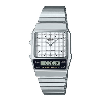 Casio Vintage Duo LCD Dial, Dual Time Silver Tone White Dial - AQ800E-7A CASIO