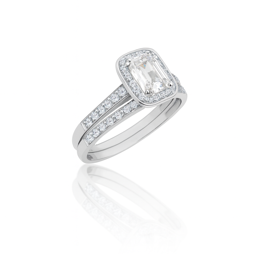 Sterling Silver Ladies 2 Piece Wedding Set With Cubic Zirconia Setting Sterling Silver Rings 