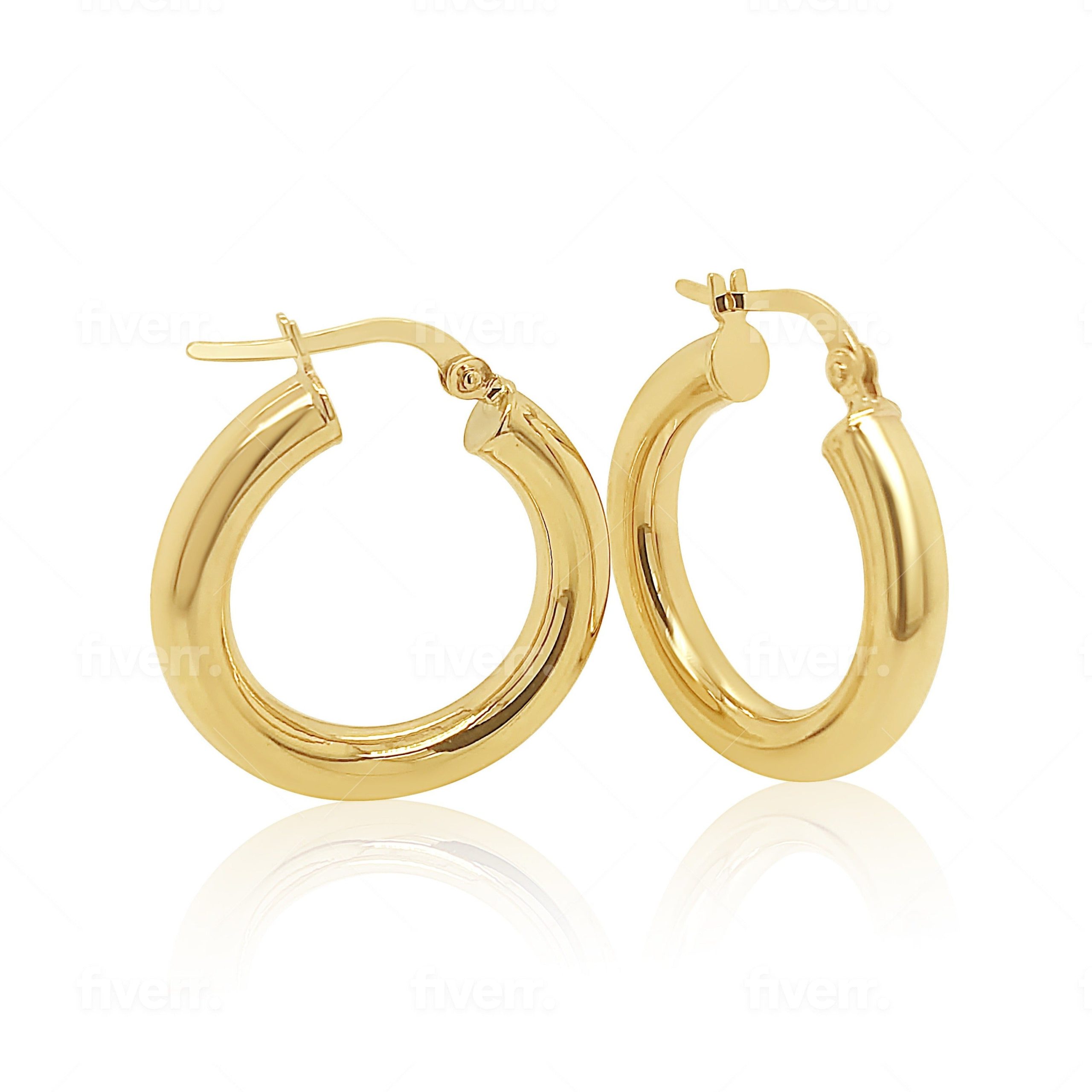 9ct Yellow Gold 4mm x 15mm Diameter Plain Round Hoop Earrings - 5ER0019 Gold Earrings 