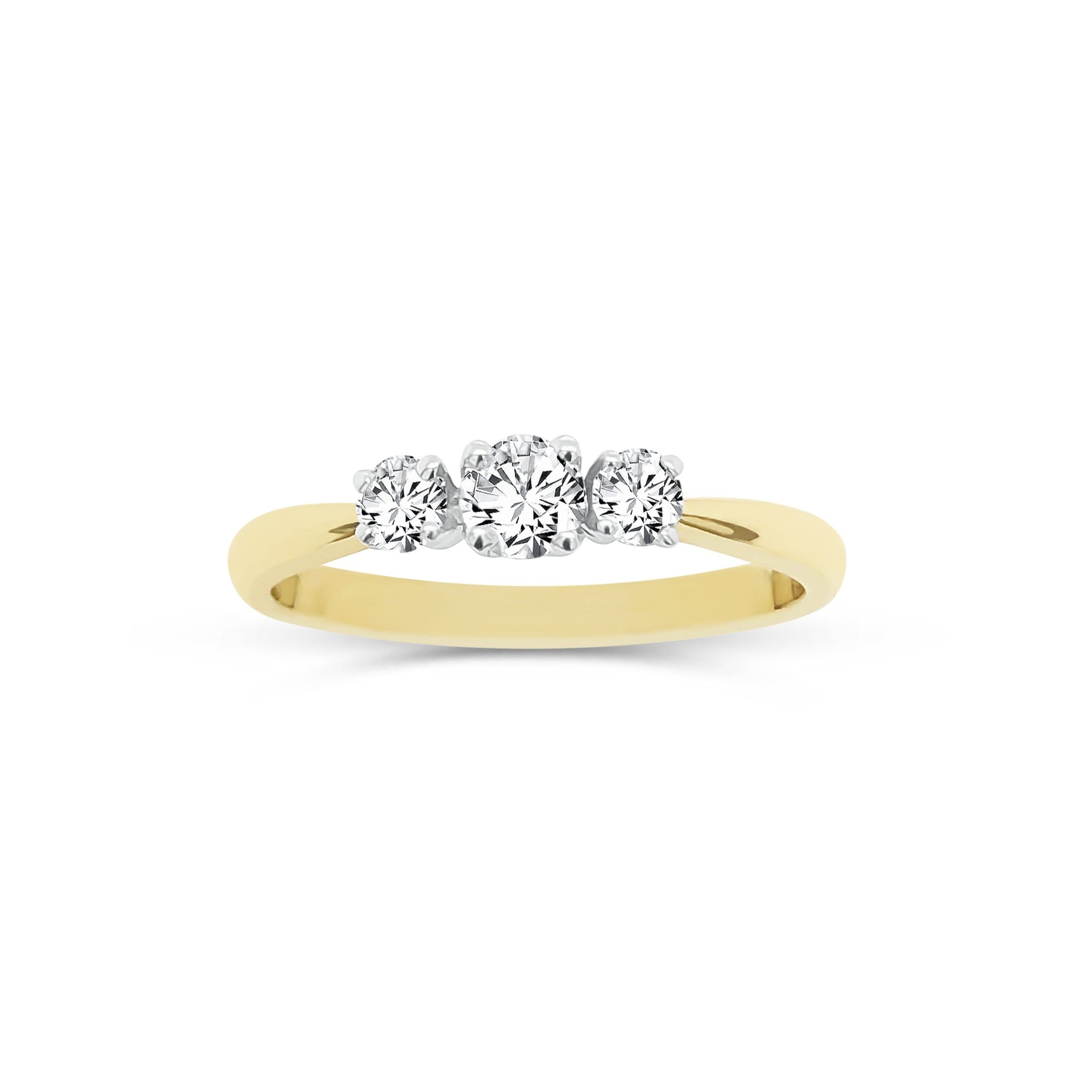 Three Stone Engagement Ring with 0.40 Carat Diamonds in 18ct Yellow Gold Gold Rings Three Stone Engagement Ring with 0.40 Carat Diamonds in 18ct Yellow Gold Gold Rings