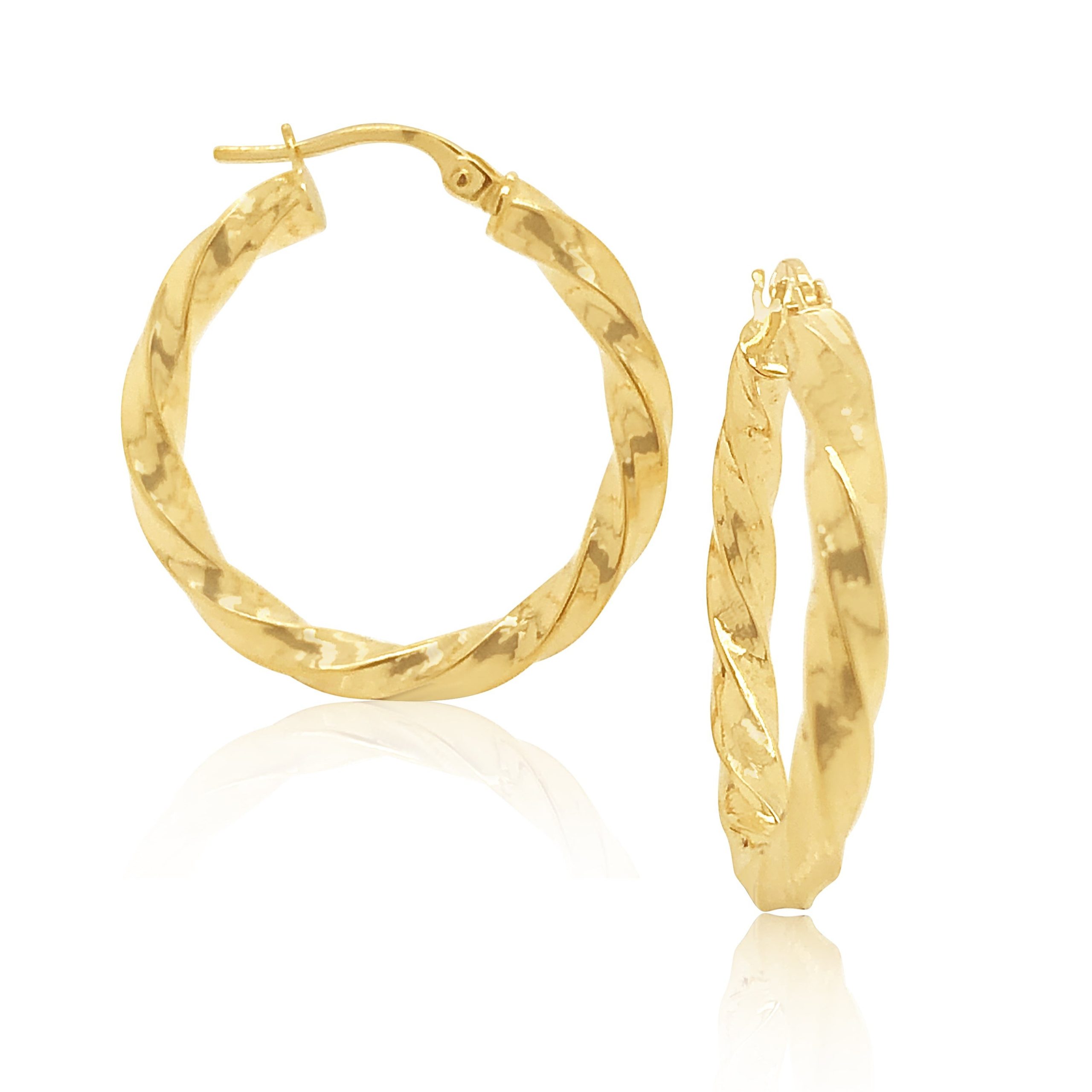 9ct Yellow Gold 3mm x 15mm Diameter Square Twist Hoop Earrings - 5ER0088 Gold Earrings 