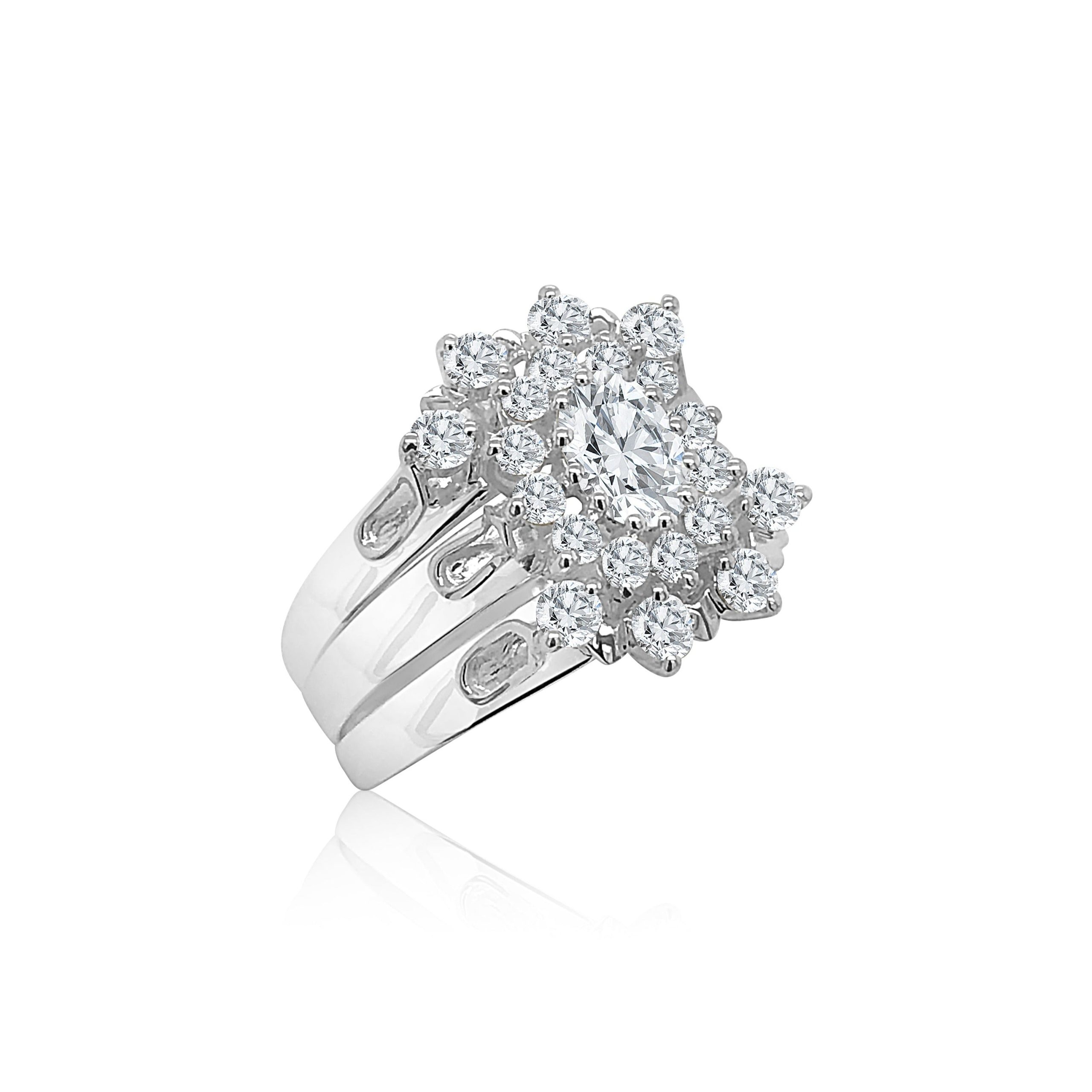 Sterling Silver 3 Piece Cluster Ring Set with Cubic Zirconia Setting - S/S-D2053 Sterling Silver Rings 