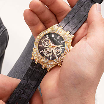Guess Dynasty Gold Tone Case and Black Silicone Strap Watch - GW0418G2 GUESS Guess Dynasty Gold Tone Case and Black Silicone Strap Watch - GW0418G2 GUESS
