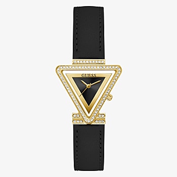 Guess Fame Womens Gold Tone Case & Genuine Black Leather Watch - GW0504L5 GUESS Guess Fame Womens Gold Tone Case & Genuine Black Leather Watch - GW0504L5 GUESS